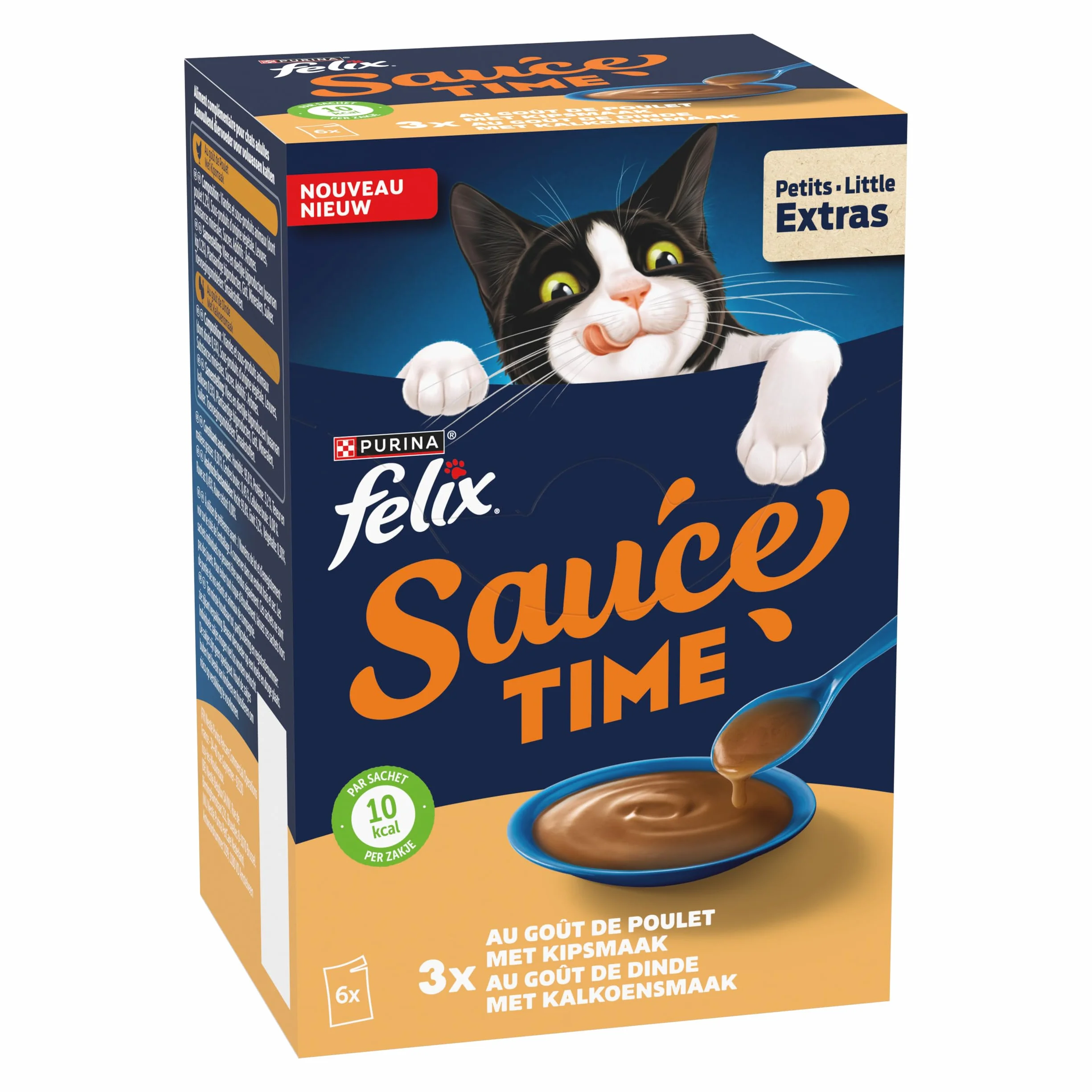 FELIX | Sos Time | Nieodparta karma w sosie dla dorosłych kotów | Wykonane z wysokiej jakości składników | Z kurczakiem, indykiem | saszetki świeżości | 6 x 40g
