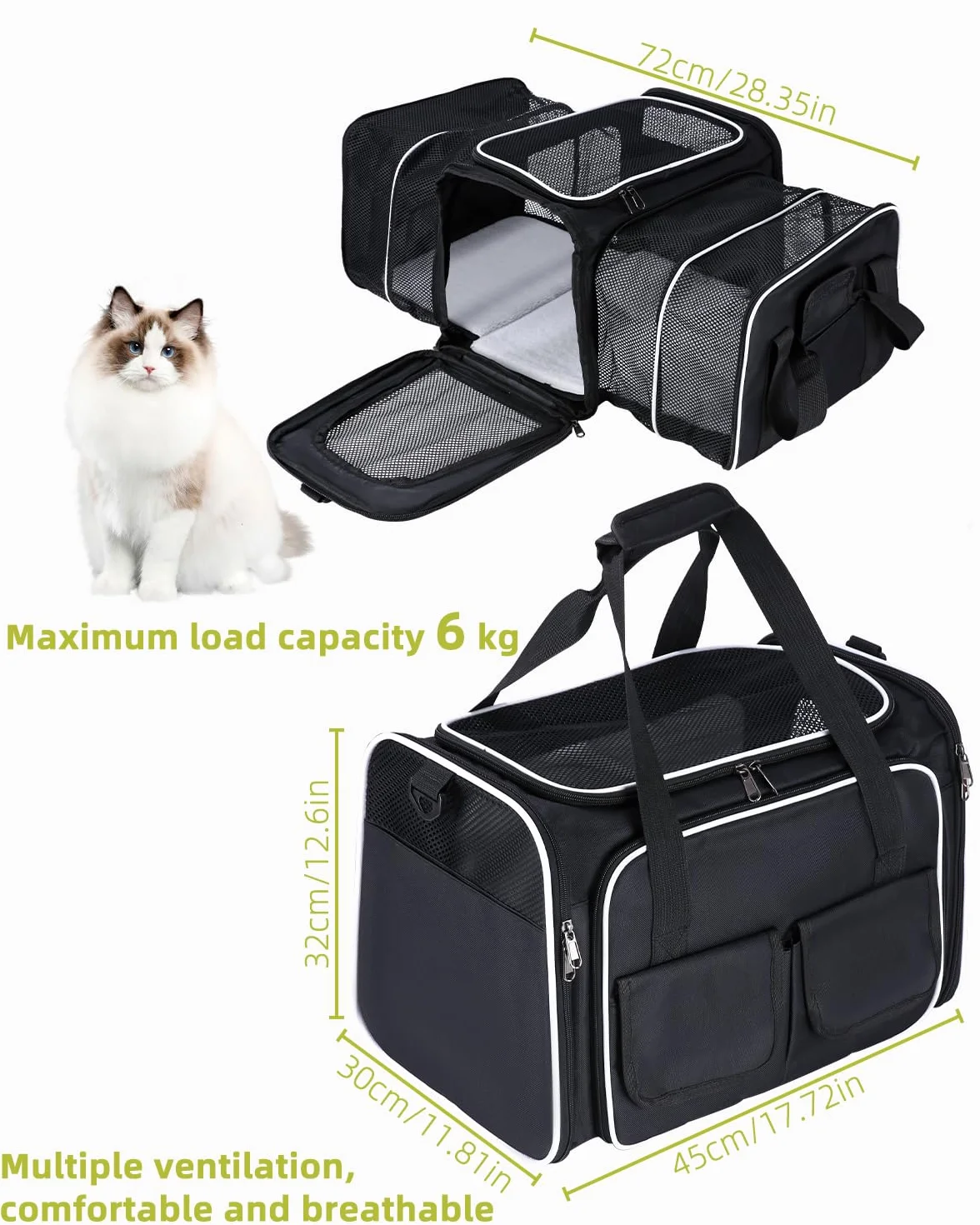 Transporter dla kotów składany L 45x31x6 cm z regulowanymi ramiączkami