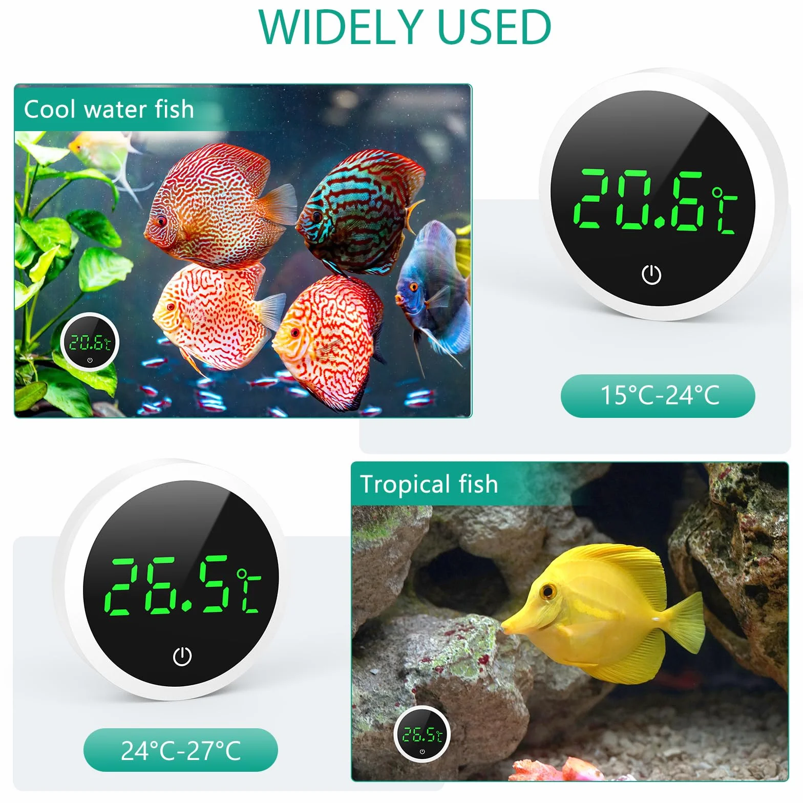 ORIA Termometr do akwarium LED cyfrowy miernik temperatury samoprzylepny mini czujnik 2 sztuki