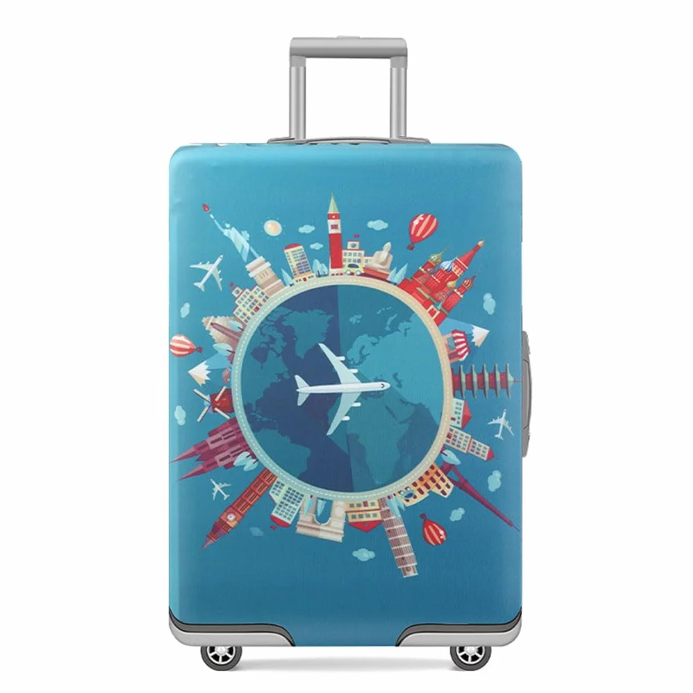 Elastyczne ochronny pokrowce na walizki, pasują do walizek 18-32 cali, Thicker pokrowiec ochronny na walizkę, akcesorium podróżne (Global Flight, XL)