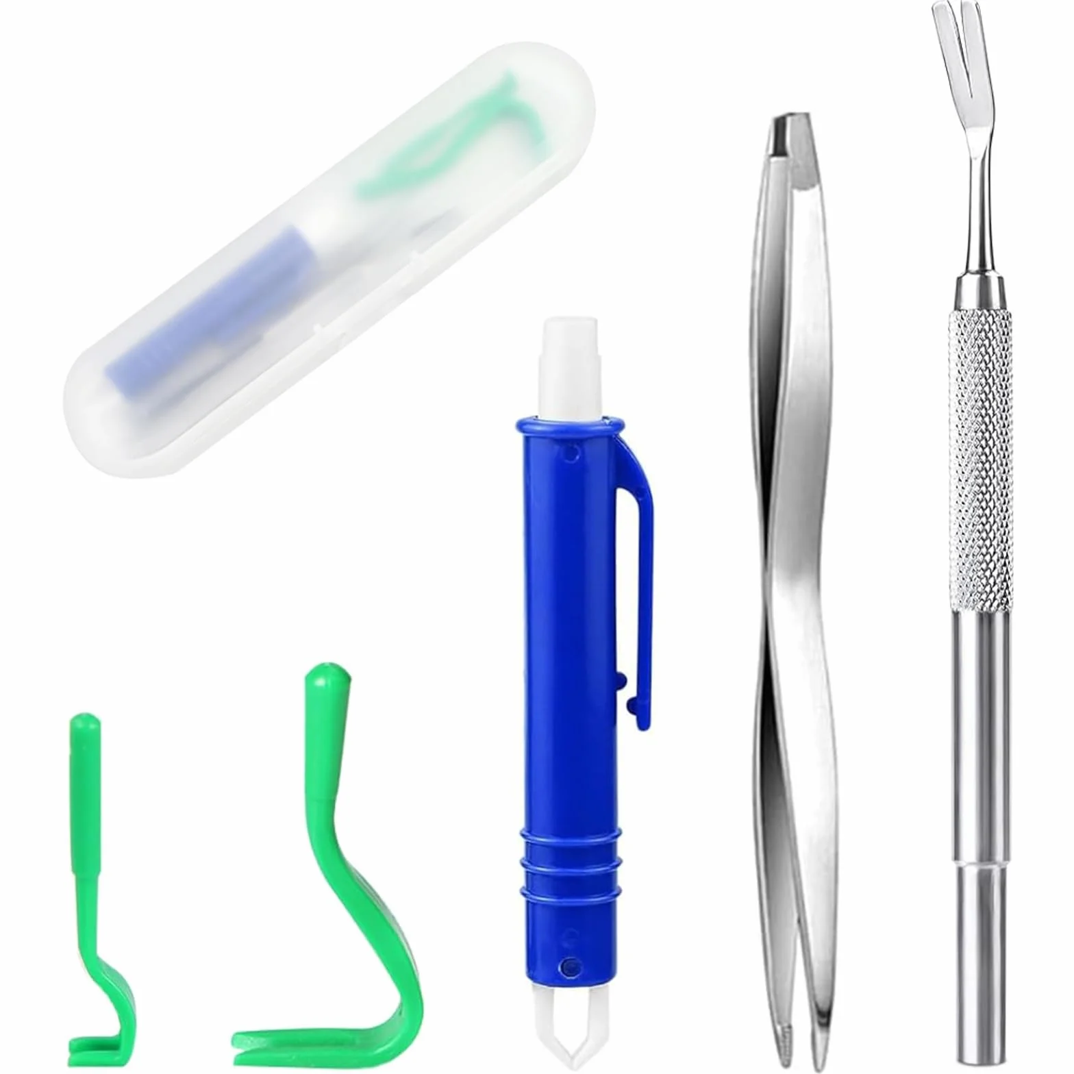 Tick Tweezers Set for Dog Cat Mens - 5 szt. Tick Tweezers z haczykiem, metalową pęsetą i kleszczami Tweezers, bezpieczny środek do usuwania kleszczy dla dzieci i zwierząt domowych