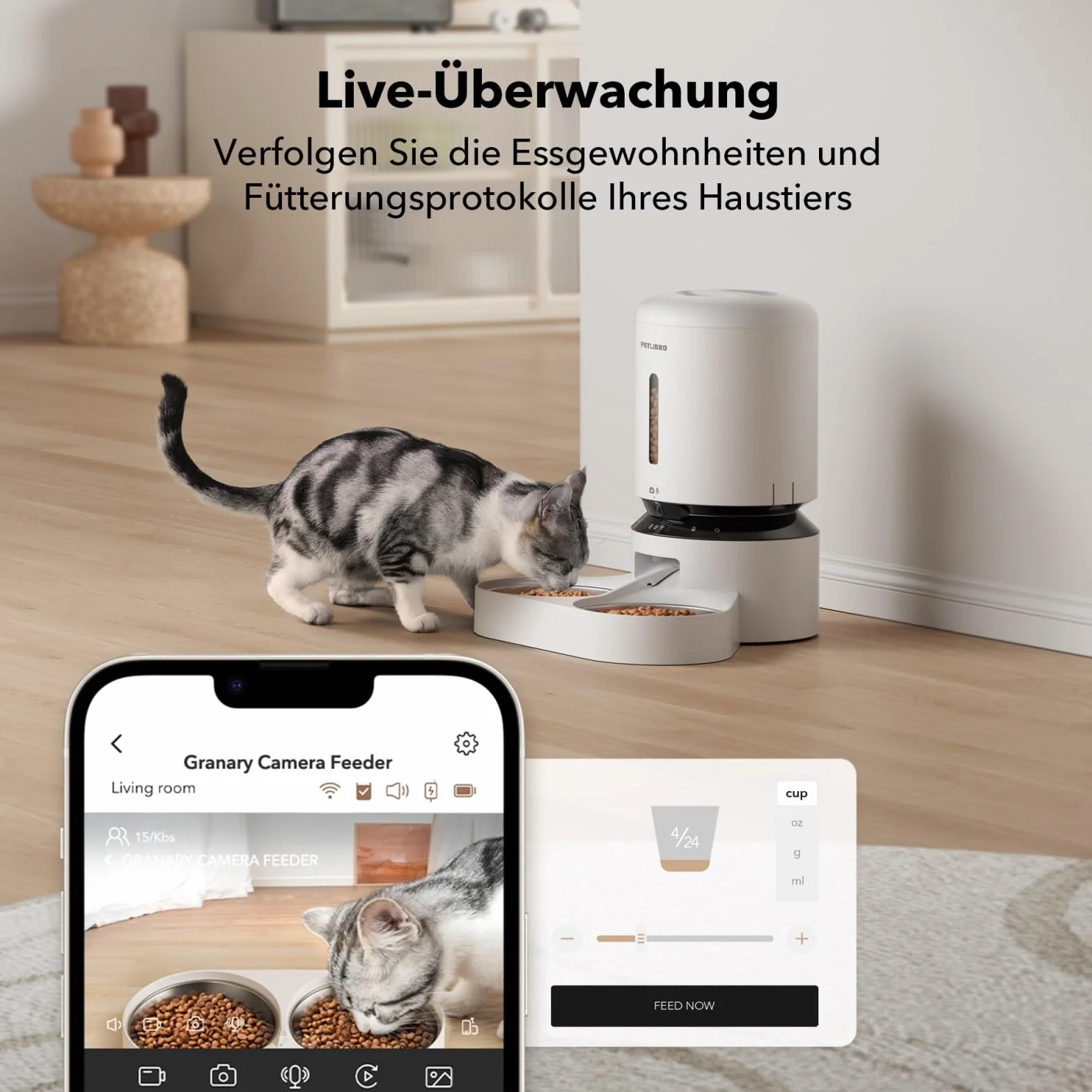 PETLIBRO 5G & 2.4G WiFi automatyczny dozownik karmy dla kotów z kamerą, 5 l 1080P HD automatyczny dozownik karmy dla psów z 2 miskami ze stali nierdzewnej, 1-10 past/dzień, sterowanie aplikacją, USB i