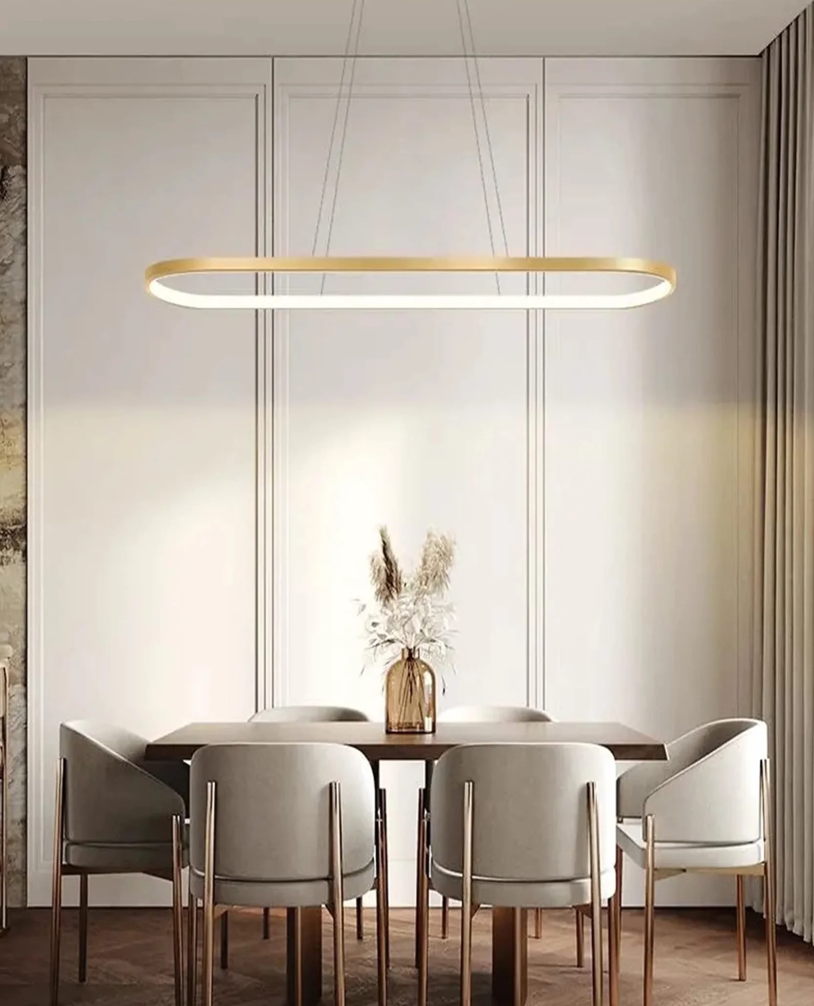 Lampa wisząca do jadalni Owalna lampa LED Ściemnialna lampa wisząca z pilotem, lampa stołowa do jadalni Wiszący żyrandol do kuchni Lampa wisząca do biura (Złoto, 120CM)