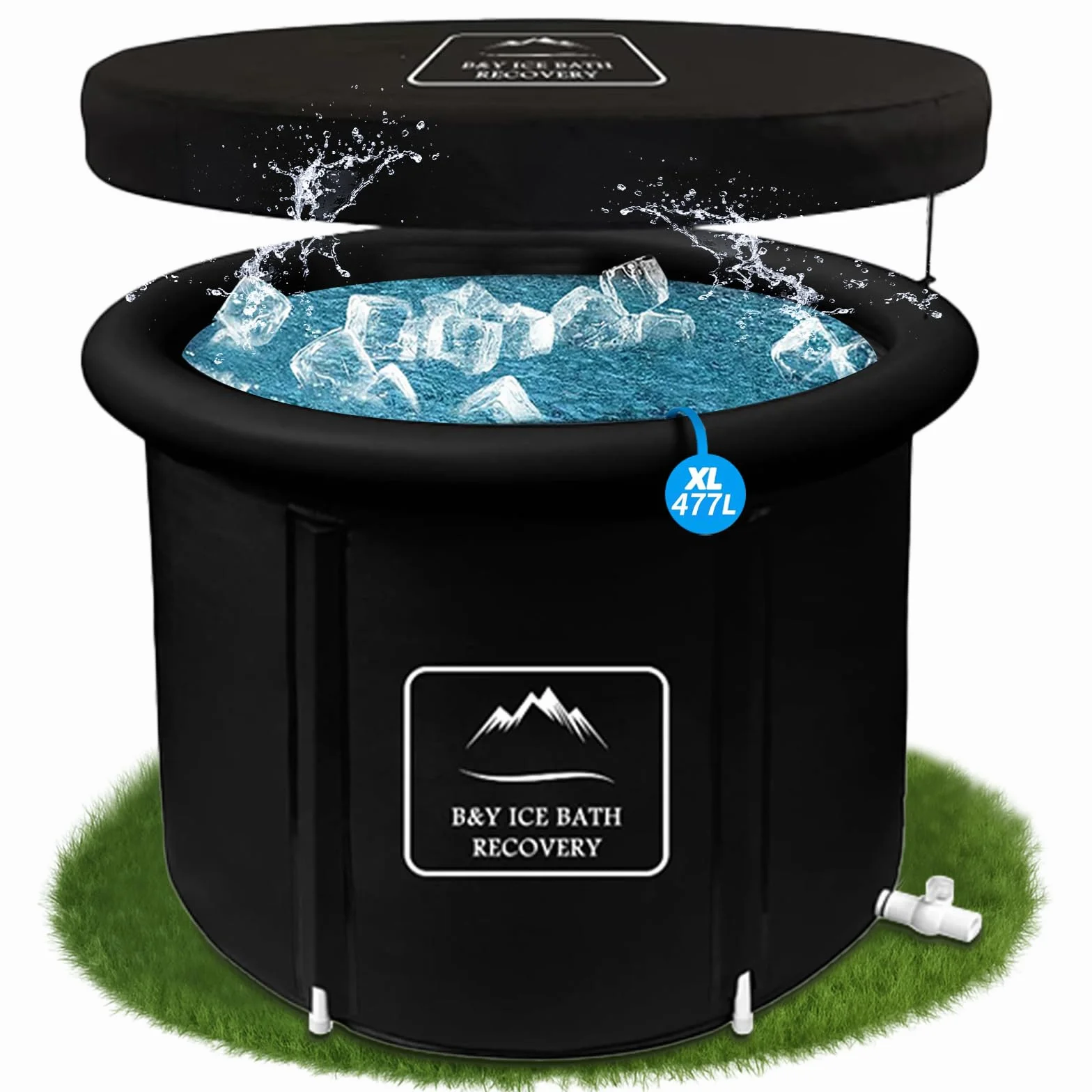 B&Y Duża składana wanna lodowa z pokrywką, 90 cm, nadmuchiwana wanna dla dorosłych, wolnostojąca, mobilna wanna lodowa, do użytku na zewnątrz, do kąpieli lodowej, prysznica, spa, soaking shower
