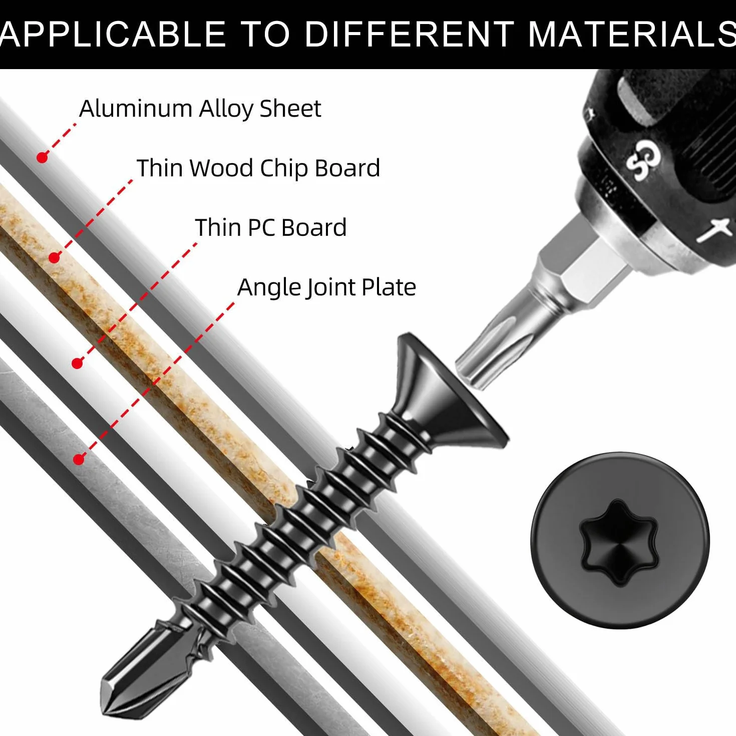 Wkręty samowiercące Torx M4 2x38 mm stal nierdzewna 410 czarne TX20 100 sztuk