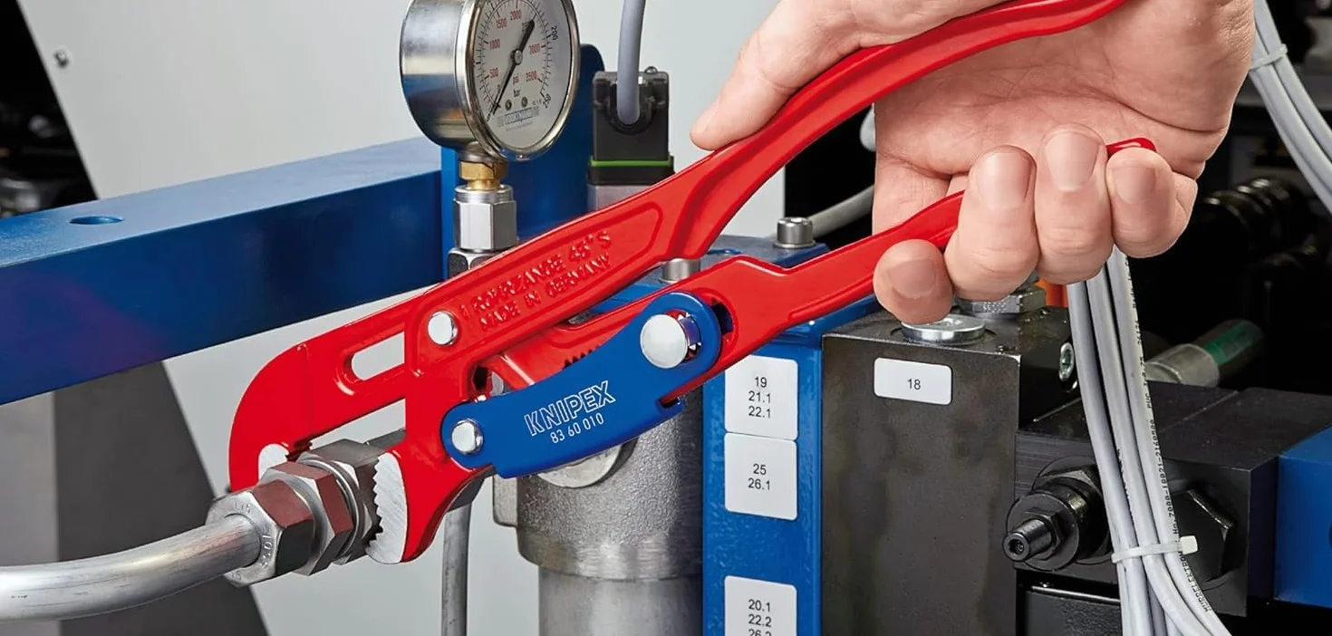 KNIPEX Klucz nastawny do rur ze szczękami typu S z przyciskiem szybkiej regulacji malowane proszkowo, czerwone 330 mm, 83 60 010