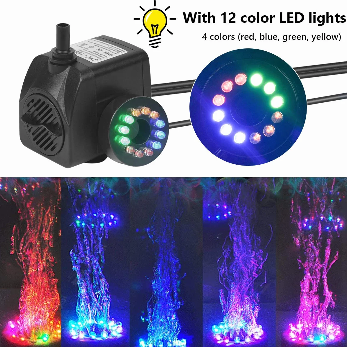 flintronic Pompa wodna LED 15W 1,5m 12 diod 4 kolory 2 dysze