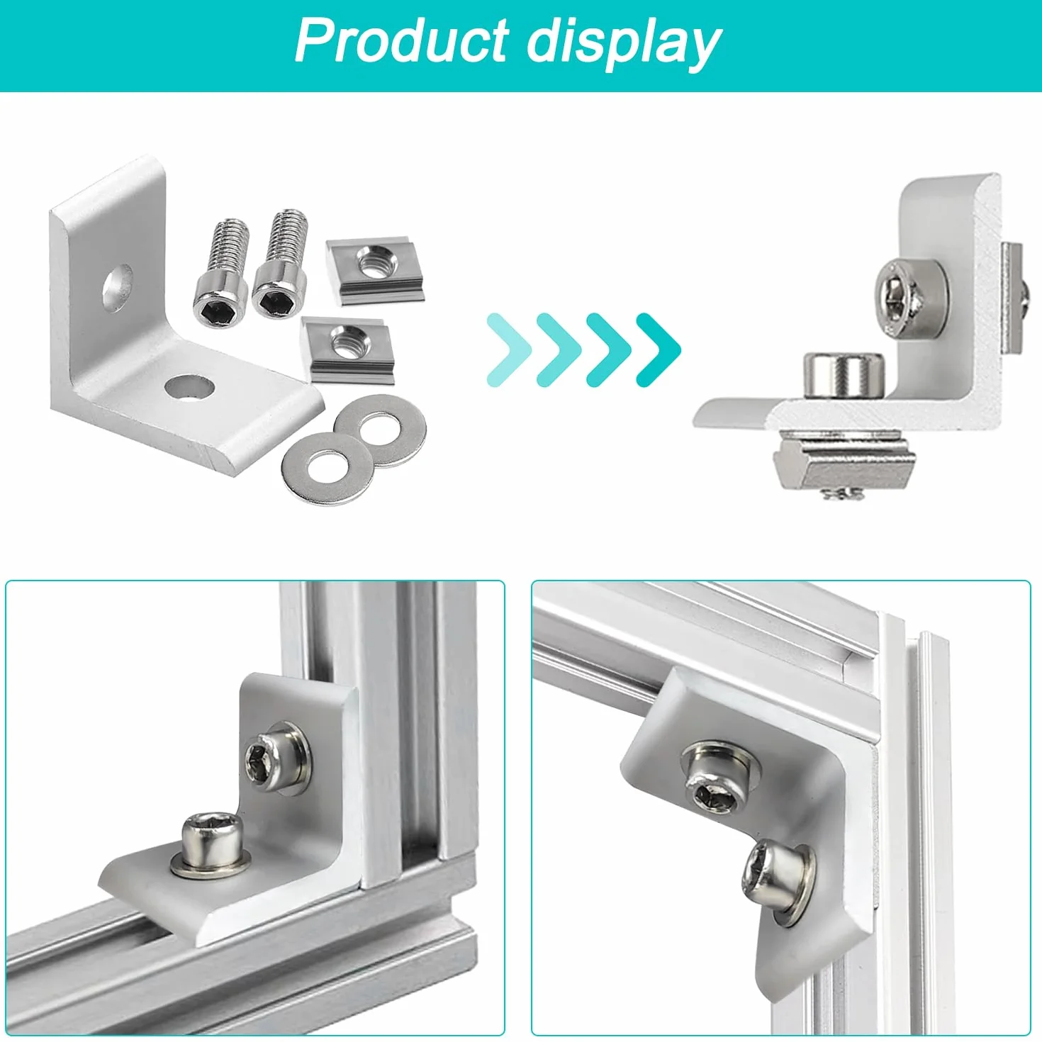 Zestaw 10 łączników kątowych z profilem aluminiowym, profil aluminiowy 40 x 40, łączniki kątowe M6, kątowe łączniki kątowe, aluminiowe elementy mocujące do mocowania profili aluminiowych
