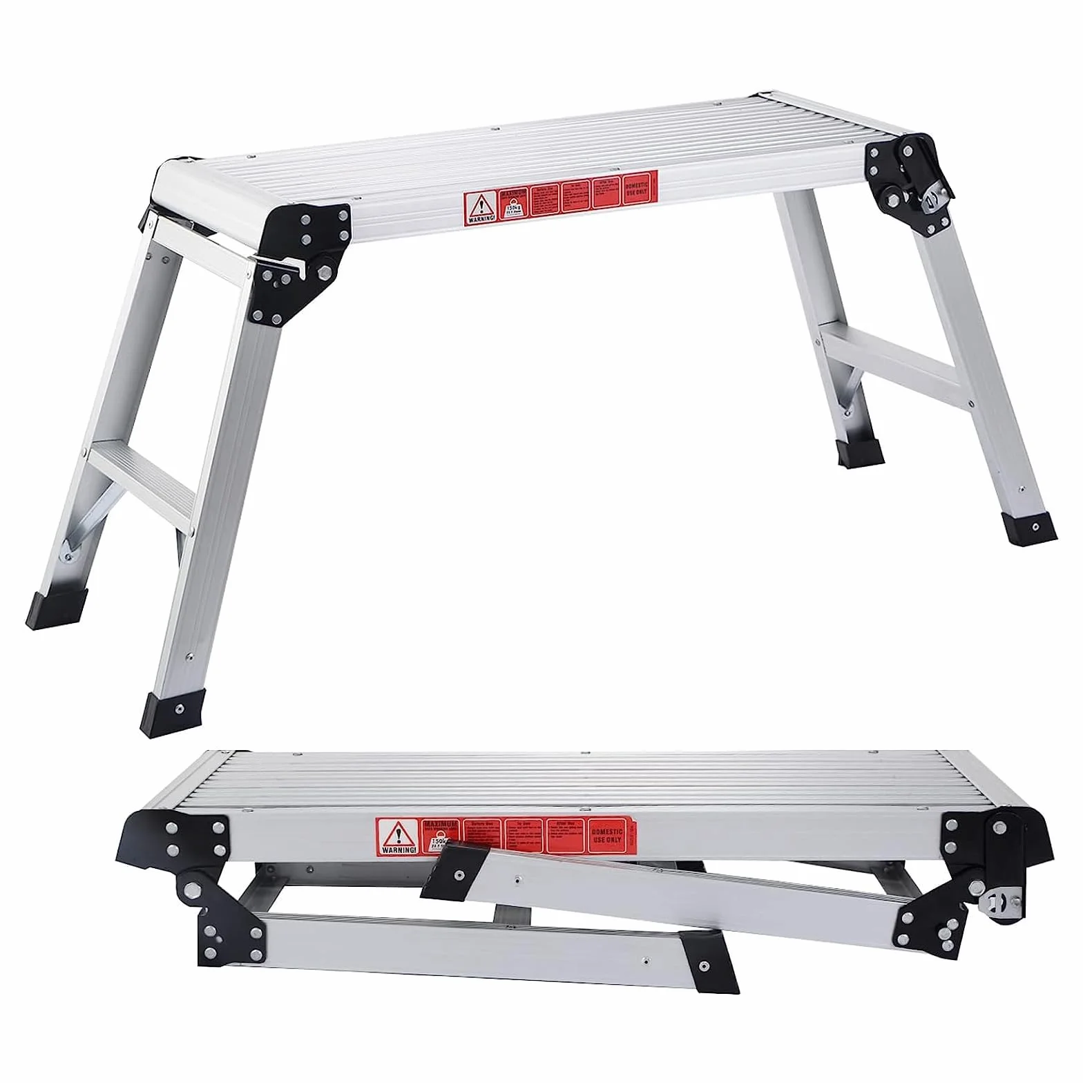 COSTWAY Aluminiowa platforma robocza, składany stół warsztatowy z matami antypoślizgowymi, platforma robocza o nośności 150 kg, ławka do wchodzenia z zamkami bezpieczeństwa, drabinka do domu, biura