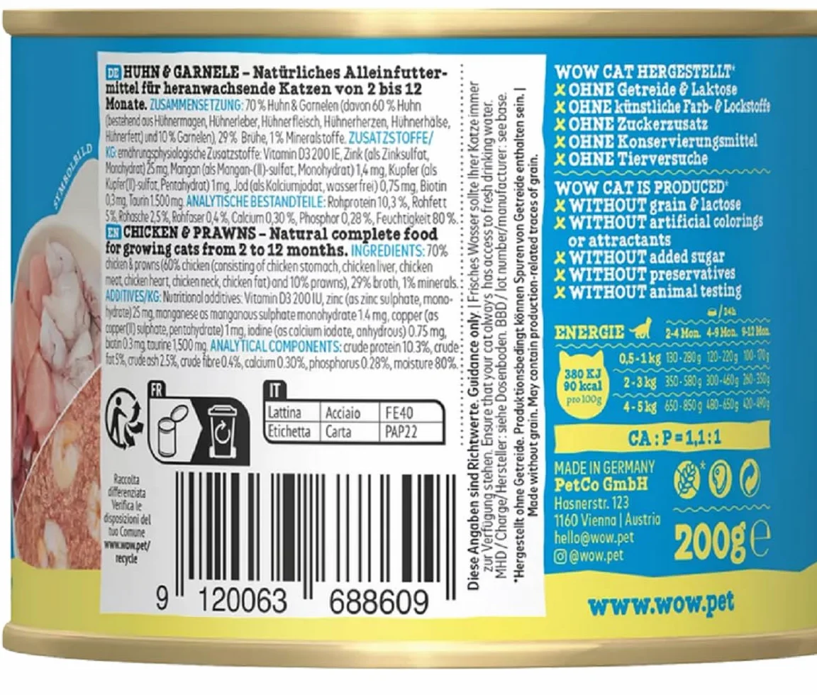 Wow Cat Junior Paté kurczak i krewetka 6 x 200 g