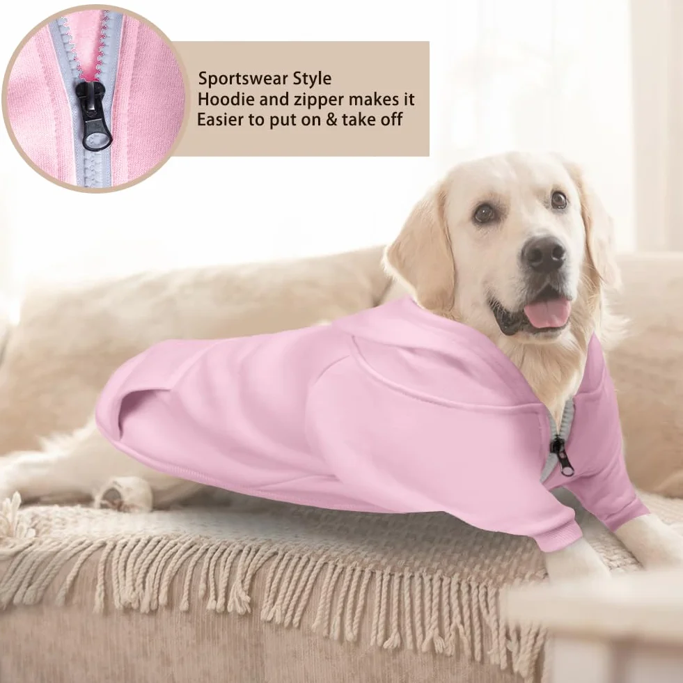 meioro Zip Hooded Pet Pullover, pies, koty ubrania, ładny, ciepły, francuski buldog, mops(Różowy,XXL)