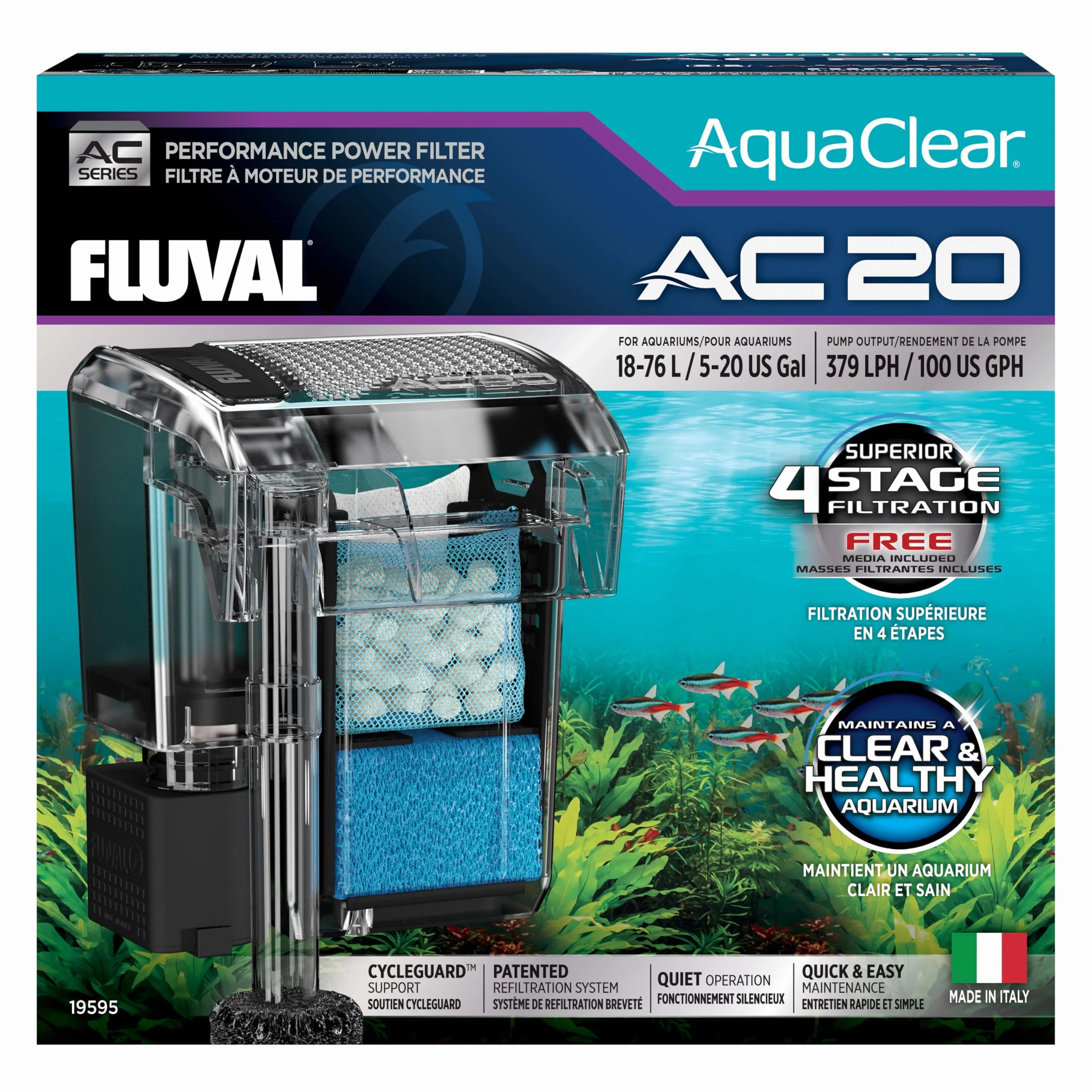 Fluval AquaClear AC20 filtr plecakowy do akwarium, 379 lph