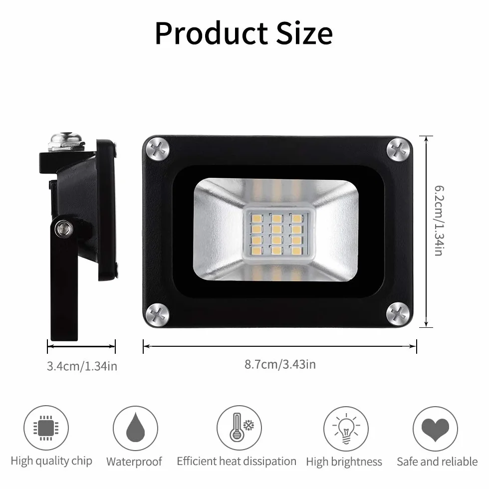 Reflektor LED 10 W 12 V wodoodporny IP65 zewnętrzna lampa bezpieczeństwa 1000 lm 3000 K ciepłe światło zewnętrzne reflektor kinkiet do ogrodu podwórka garażu na dachu plac zabaw
