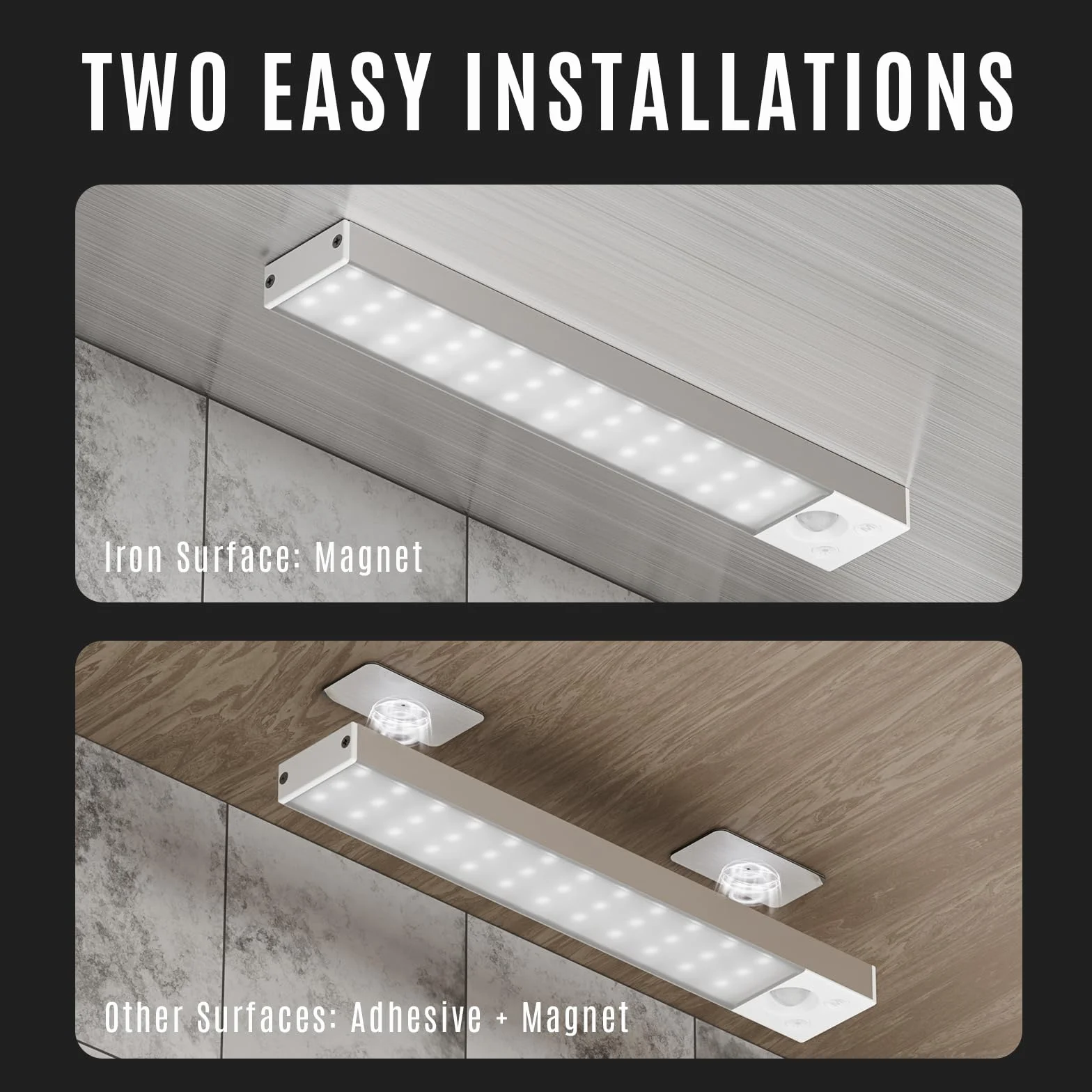 LQWELL® 36 LEDs Lampa szafkowa Bezprzewodowa lampa z czujnikiem ruchu 22,5 cm 1500 mAh Akumulatorowa ściemnialna lampa szafkowa do kuchni, Garderoby, Regału na książki, Sypialni (Biała, 2 Sztuki)