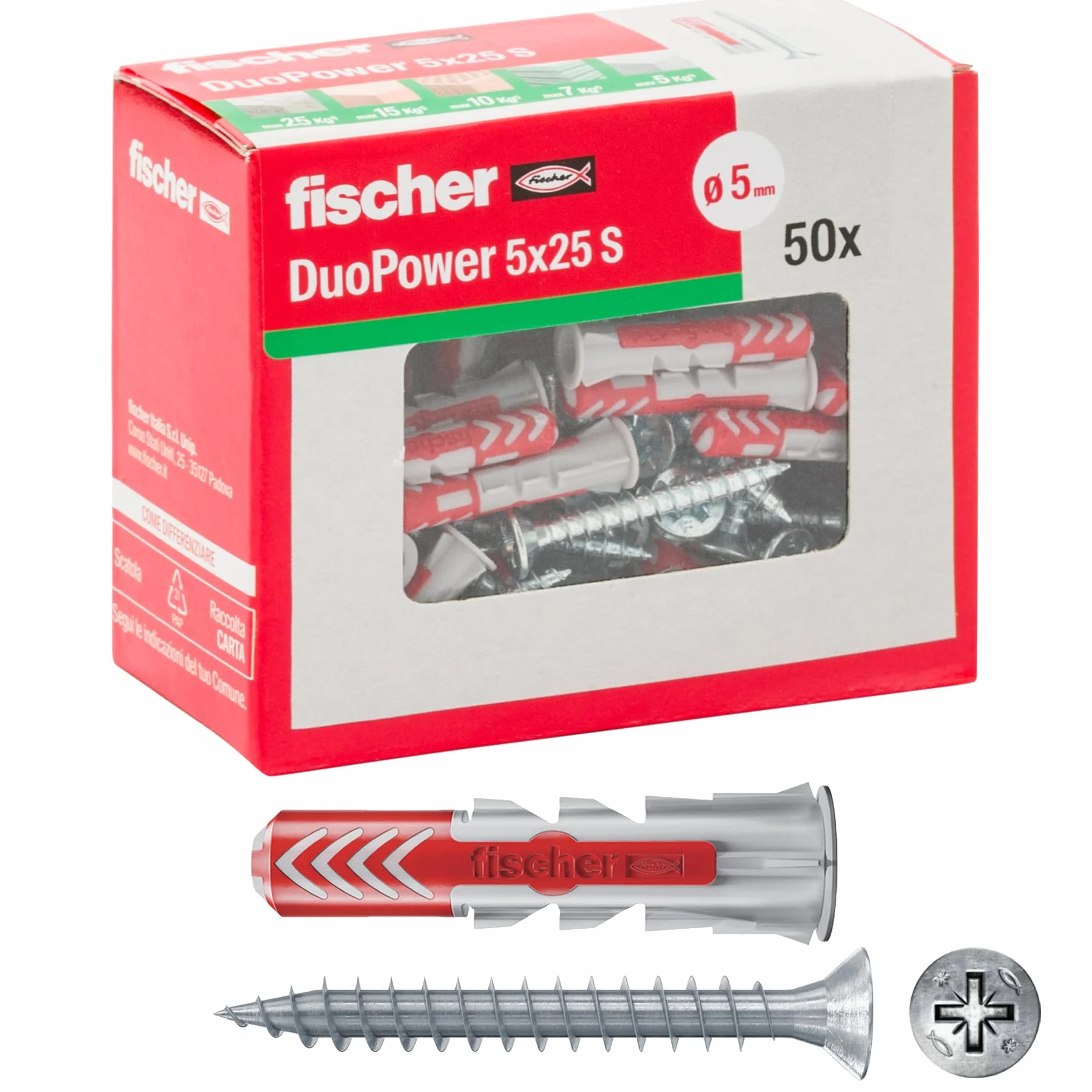 Fischer – kołek rozporowy Duopower ze śrubą, szary, 544015