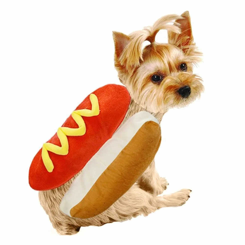 Kostium dla zwierzęcia domowego, kostium w kształcie hot doga, jamnik, kiełbasa, regulowana, cosplay, ubrania dla szczeniaka, ciepłe ubranie dla szczeniaka, przebranie dla psa