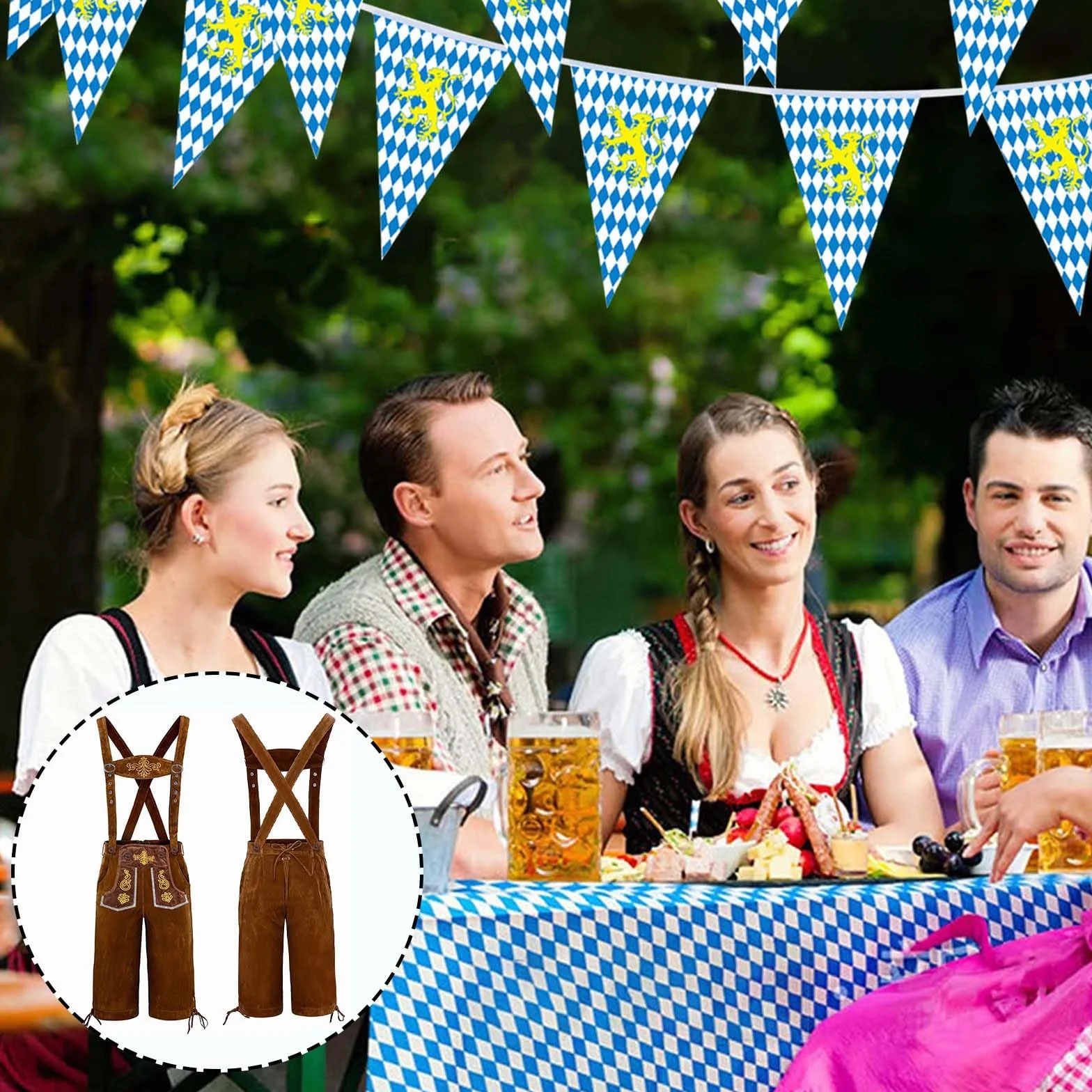 Lederhosen spodnie skórzane, męskie spodnie Oktoberfest, spodnie skórzane, bawarskie, brązowe