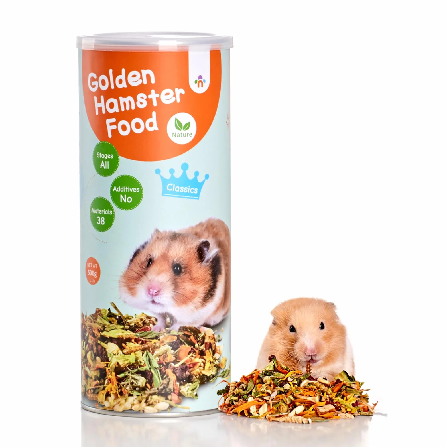 Niteangel Zabawka dla chomików i smakołyków – naturalna uczta dla chomików karłowatych, chomików syryjskich, chomików robo, gerbils, myszy – Classics 500 g Golden Hamster Food