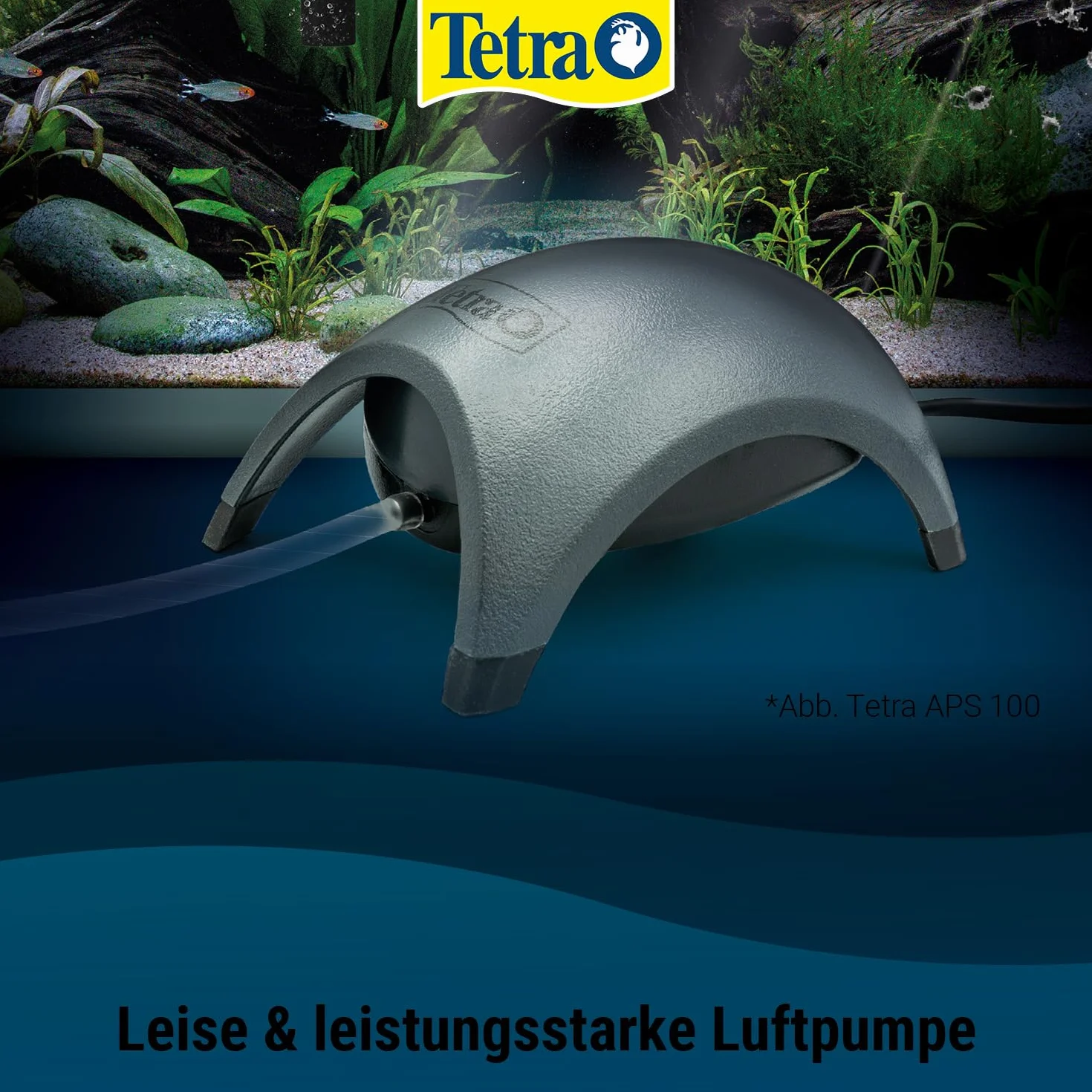 Tetra APS 100 pompa powietrza do akwarium – cicha pompa membranowa do akwariów o pojemności 50-100 l, czarna