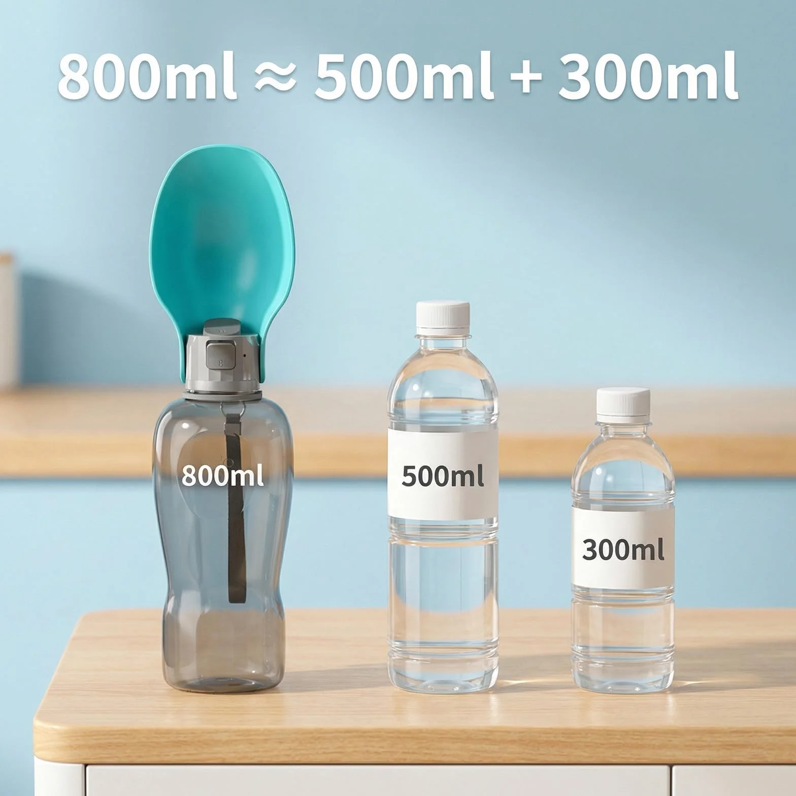 Butelka na napoje dla psów, 800 ml, na podróż, nie zawiera BPA, butelka na wodę, na spacery, wędrówki, kemping, wspinaczkę górską lub podróż