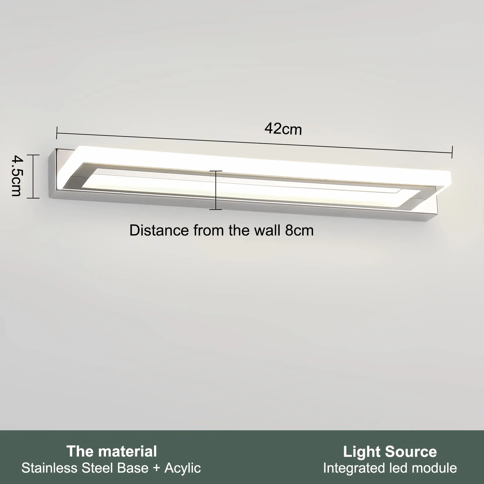 Lampy ścienne łazienkowe 9 W 42 cm długości, nowoczesne lampy LED lustrzane nad lustrem oprawy oświetleniowe 4000 K