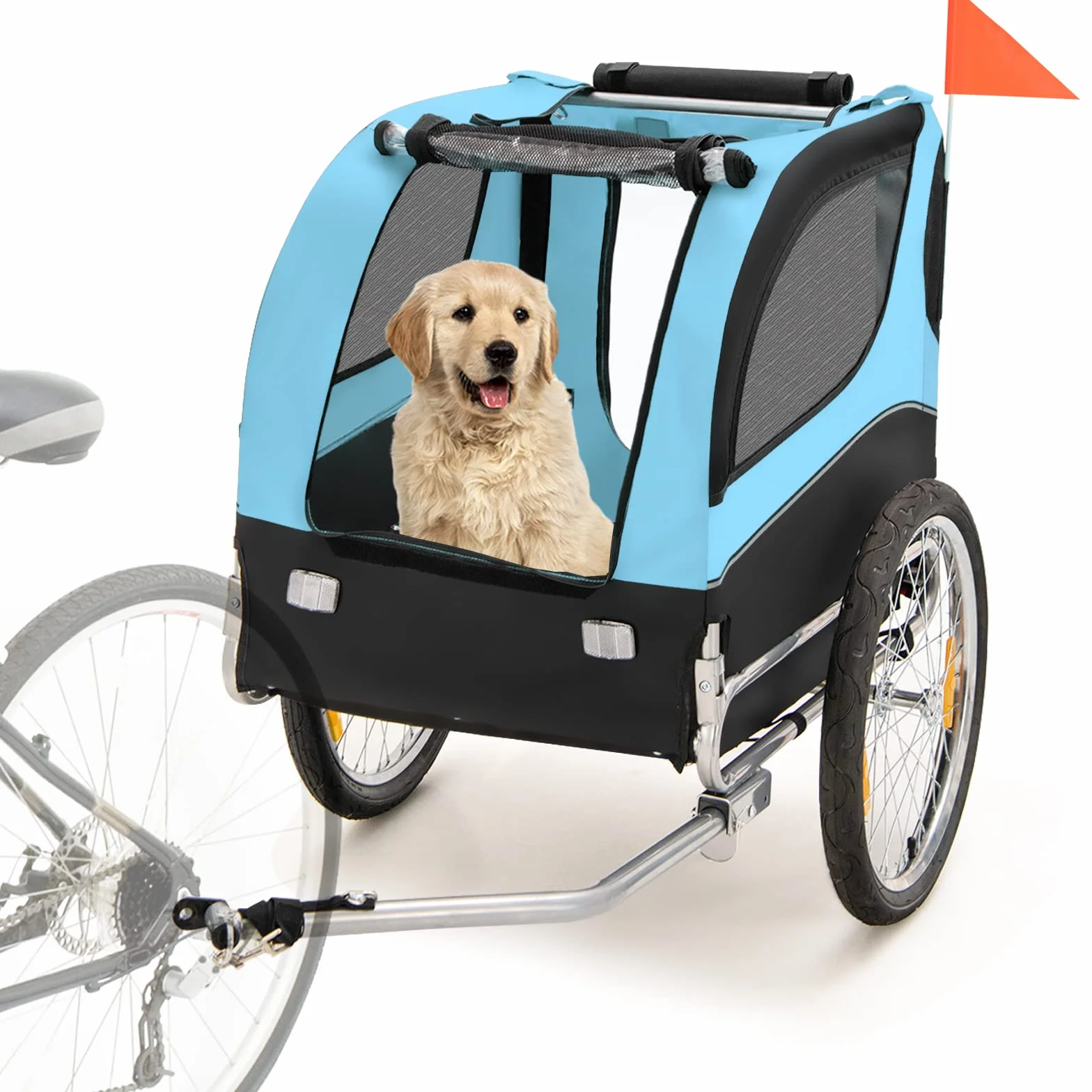 COSTWAY składana przyczepka rowerowa dla psa 40 kg, małych i średnich psów, 8 odblaskami, tkanina Oxford niebieska