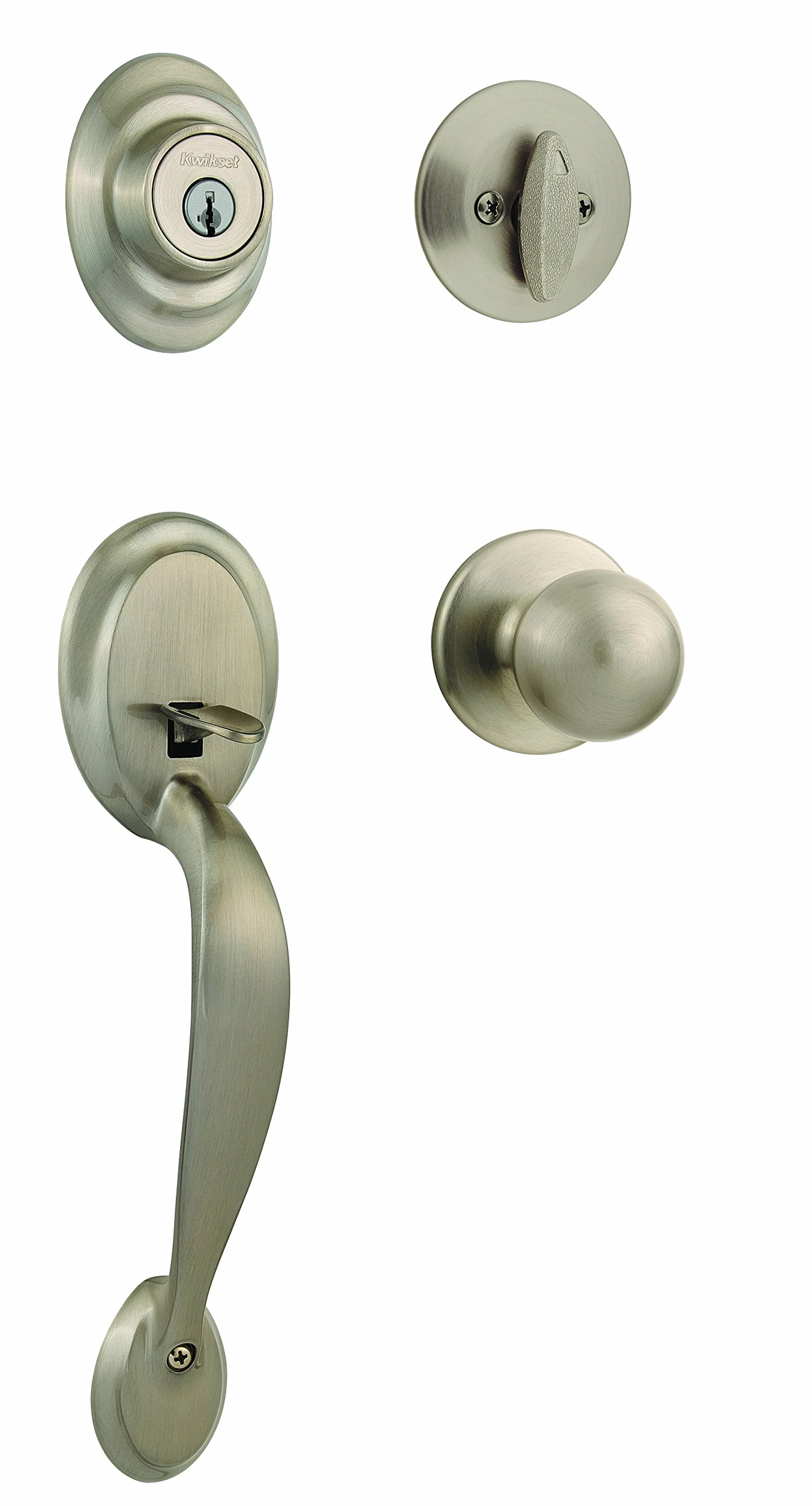 Kwikset 96870-090 Dakota pojedynczy cylindrowy zestaw klamek z pokrętłem polo z kluczem SmartKey z satynowym niklem (metal)