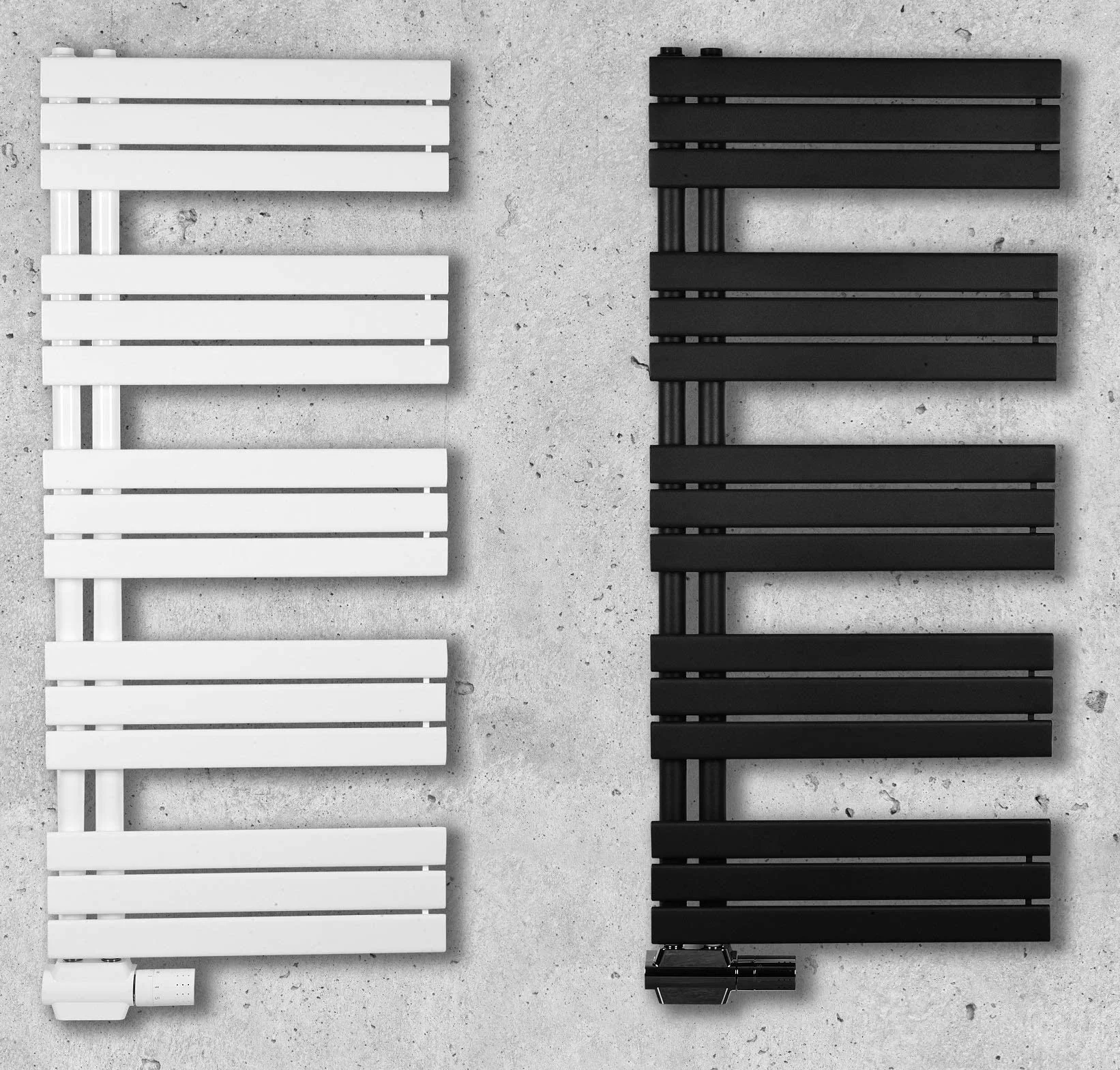 MC Heat grzejnik łazienkowy 500 x 1400 mm biały podgrzewacz na ręczniki przesunięte przyłącze środkowe montaż obustronny