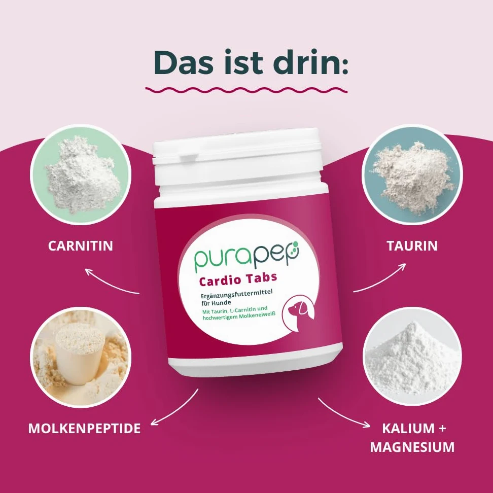 Kardio Tabs – naturalna moc dla serca Twojego psa. Z wysoką dawką tauryny + L-karnityny + białka serwatki: w podeszłym wieku, w przypadku problemów z sercem, dla psów sportowych | 120 tabletek