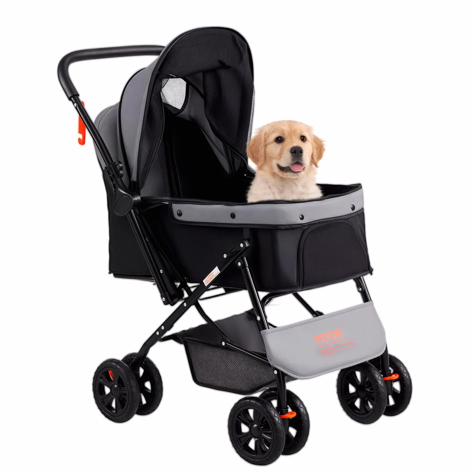 VEVOR Wózek dla zwierząt domowych, 4 kółka, obracany z hamulcami, nośność 20 kg, z odwracalną kierownicą