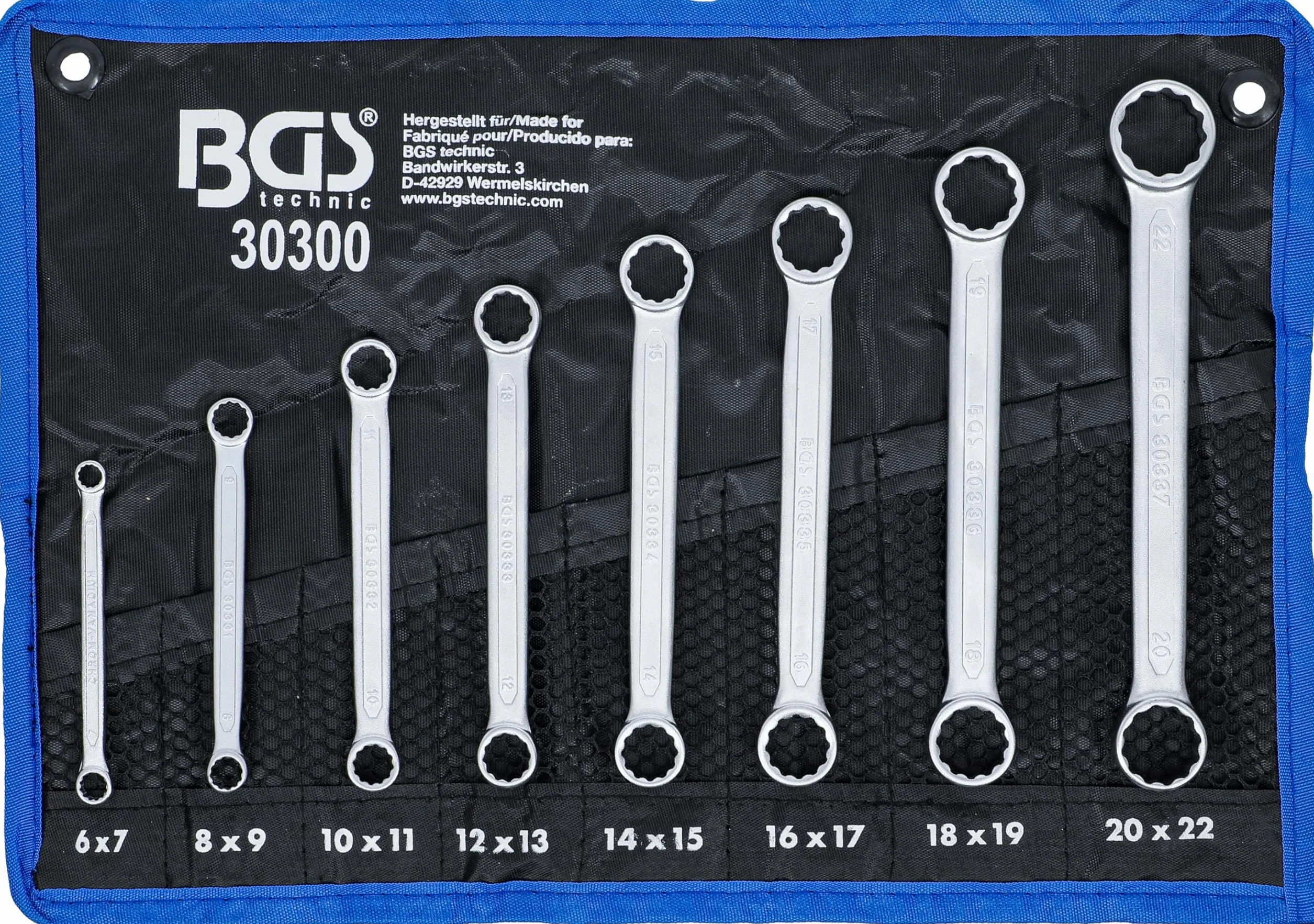 BGS 30300 | Zestaw kluczy oczkowych dwustronnych | płaskie | 6 - 22 mm | 8 szt.