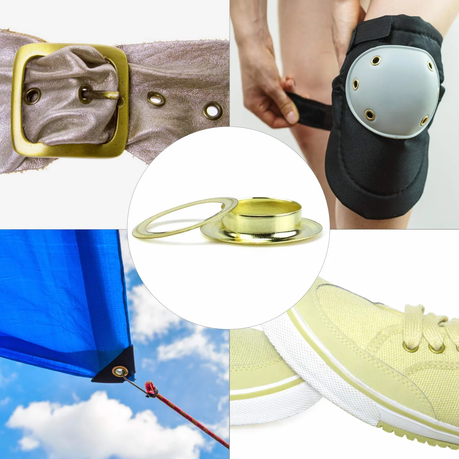 QWORK Zestaw narzędzi do przelotek, 500 sztuk przelotek i 500 sztuk podkładek do oczek, 10 mm (3/8 cala), do butów, odzieży, plandek z tkaniny skórzanej, Gold