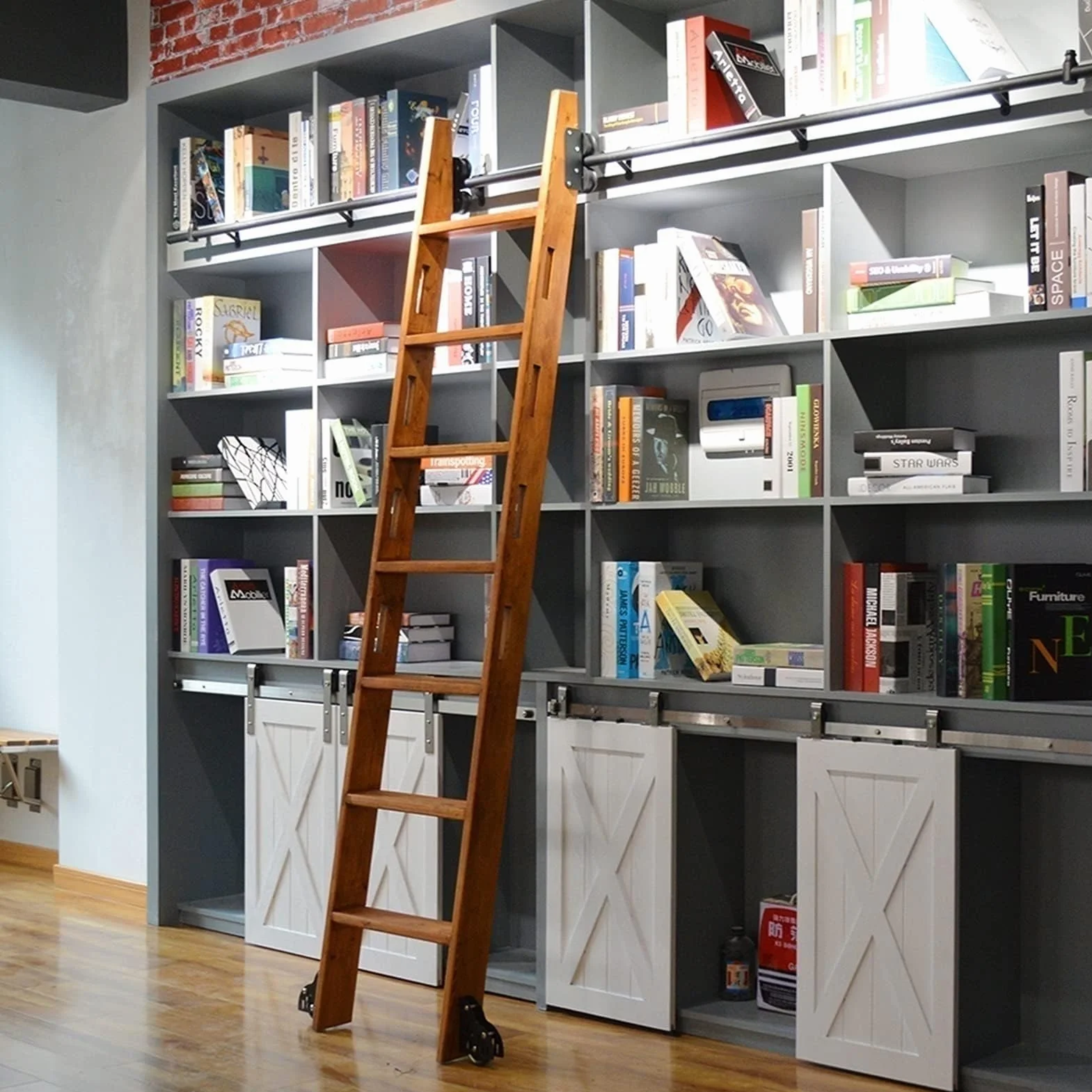 Stalowa przesuwna biblioteka drabina biurowa zestaw szyn do drzwi
