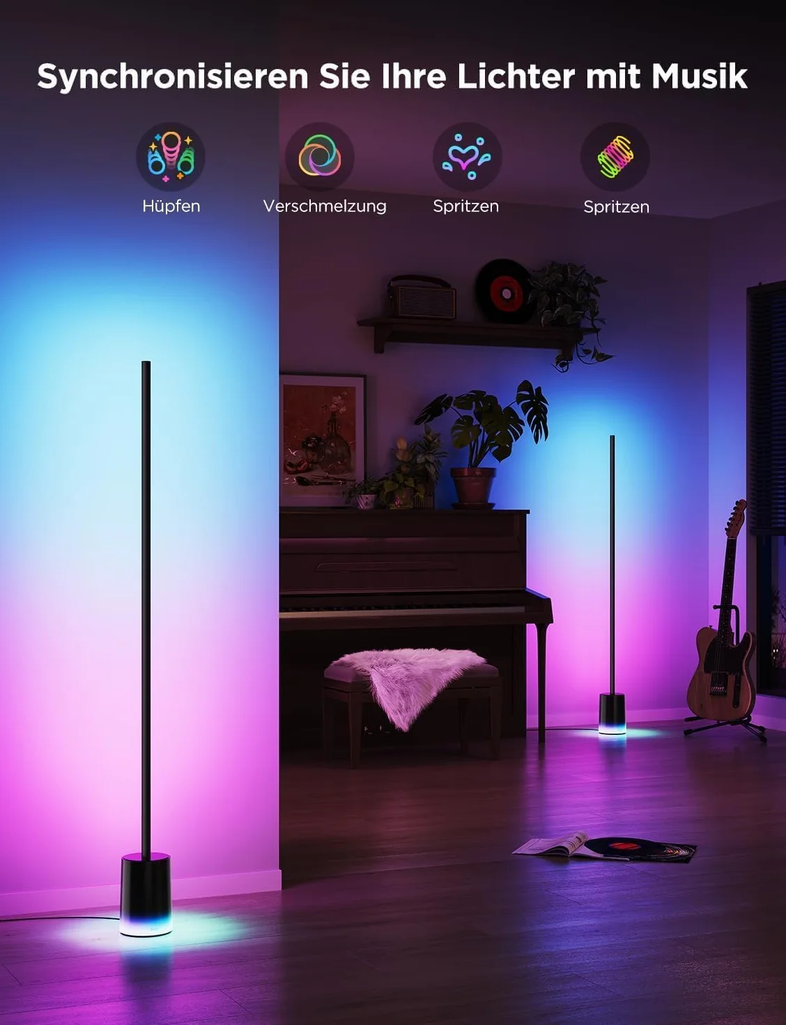 Govee Lampa stojąca LED, ściemniana, RGBIC, 1725 lm, do salonu, pracy z matą, 152 cm, RGBIC, nowoczesna czerń, 16 milionów kolorów, tryb muzyczny do dekoracji sypialni, pokoju zabaw