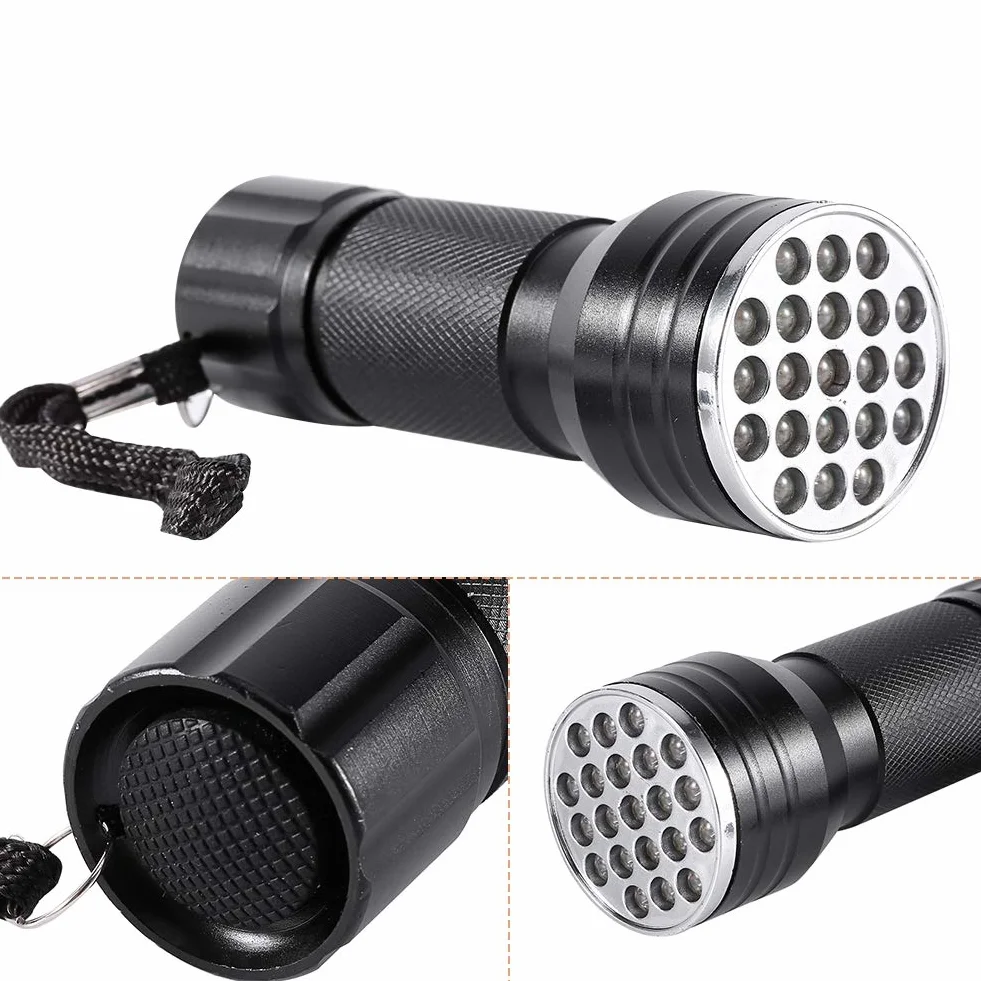 Latarka UV, czarne światło, 21 LED, 395 nM, ręczny detektor światła ultrafioletowego, do suchych plam z moczem psa/kota, pluskwa, skorpiona
