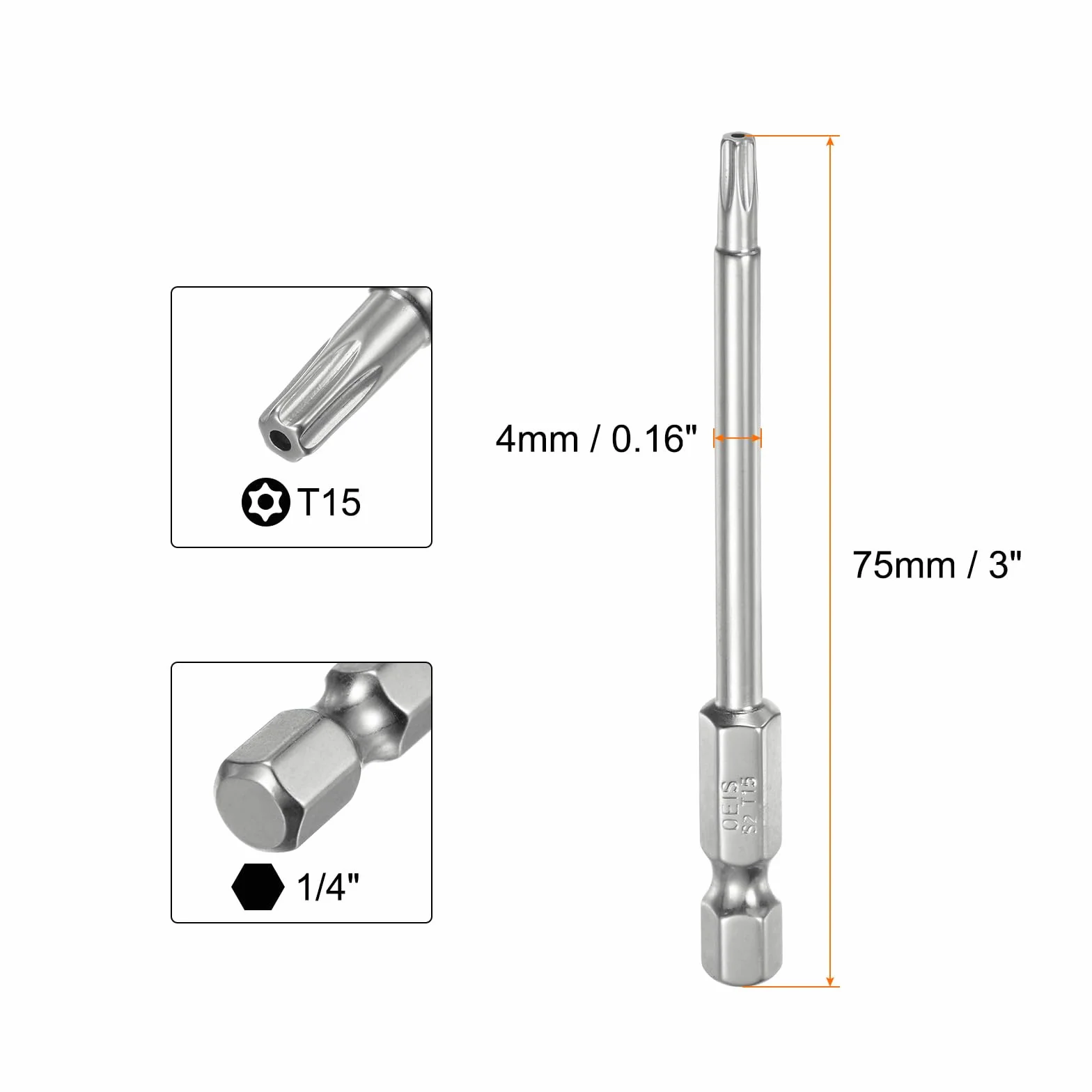 QUARKZMAN 2 szt. T15 Bezpieczeństwo Torx Bit 1/4" Sześciokątny trzpień 3" długi stalowy S2 Magnetyczny odporny na manipulacje Star Bity Wkrętak Torx z otworem do usuwania śrub Mocowanie