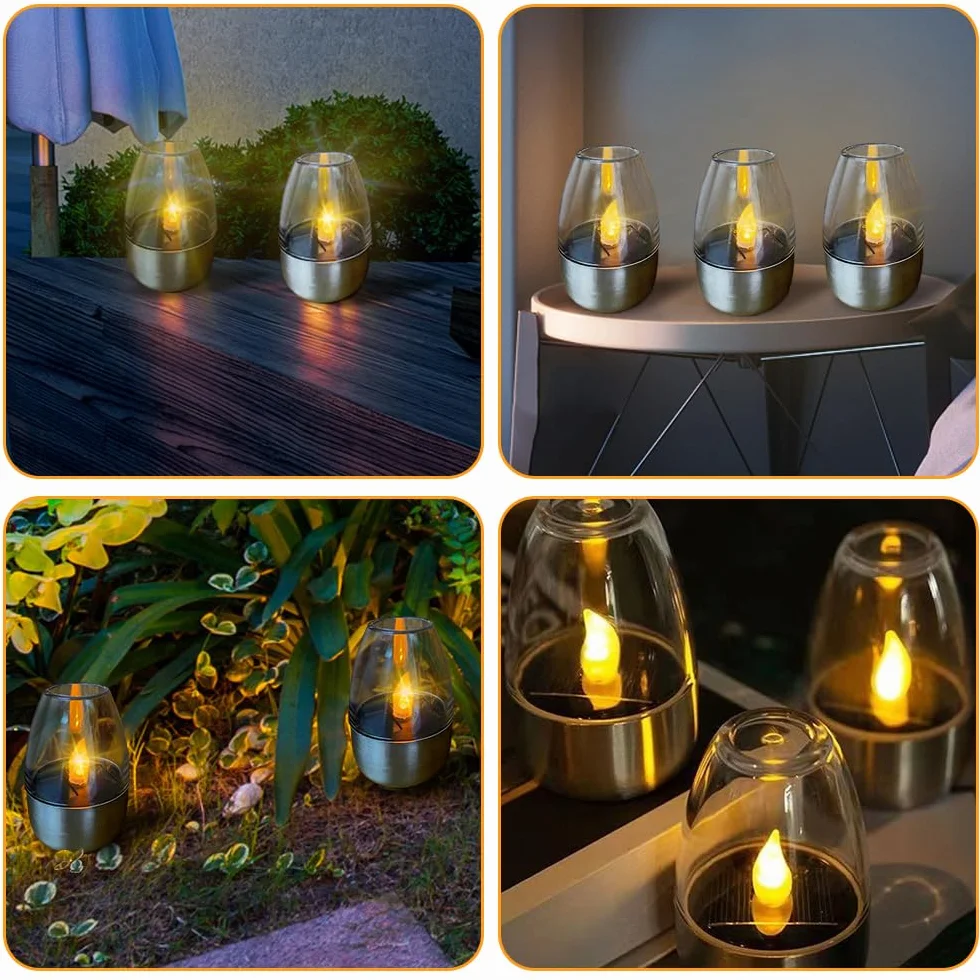 Solarne wodoodporne bezpłomieniowe świeczki LED, świeczki LED, elektryczne świeczki, solarne lampy do zewnątrz, lampka stołowa na latarnię, ogród, camping, taras, iluminacja balkonu, dekoracja