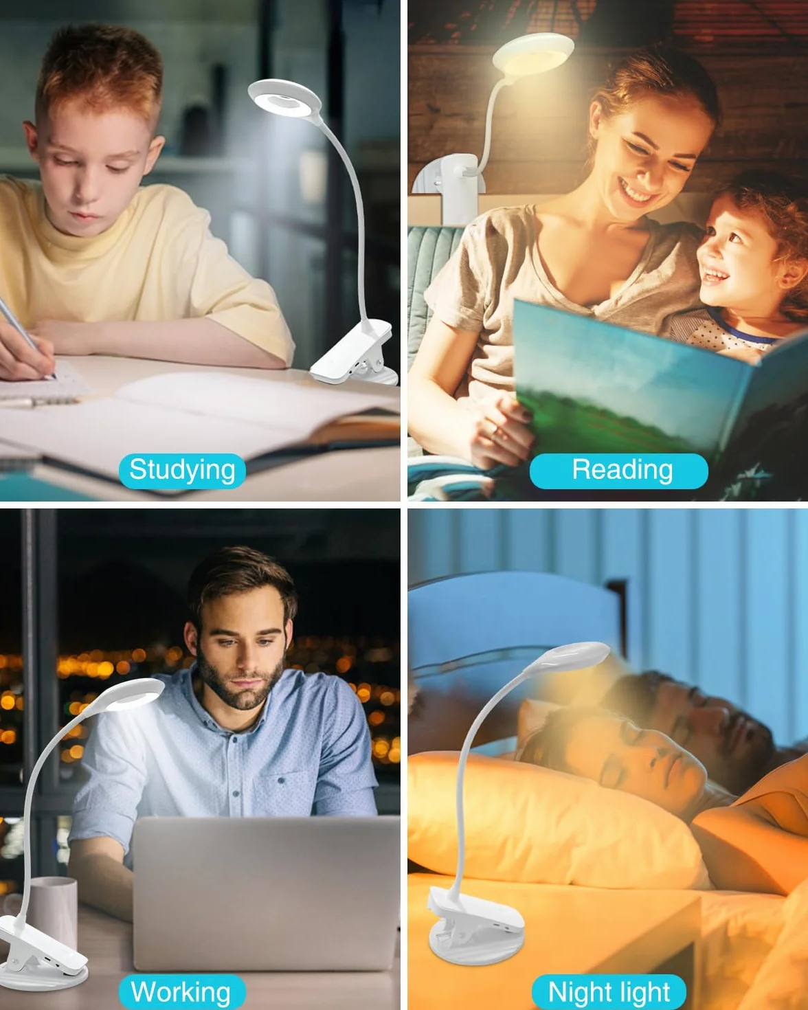 Lampka Zaciskowa Libtit – Dotykowa, 3 Tryby Pracy, Ładowana przez USB, Lampa do Czytania Książek i Ochrona Oczu