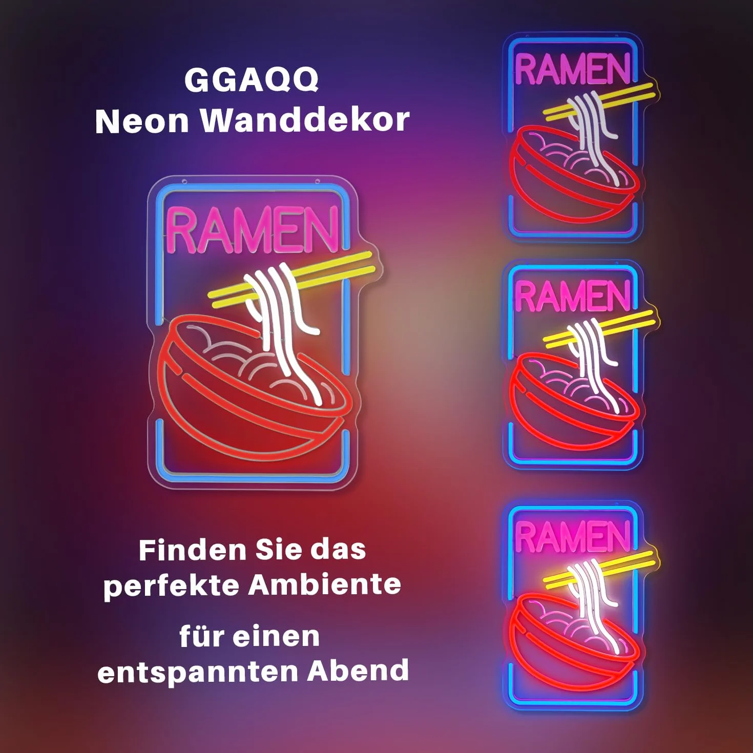RAMEN Neonowy szyld do dekoracji ściennej, neonowe światło LED, tabliczka wisząca, zasilanie USB z przełącznikiem ściemniania, do sypialni, salonu, pokoju zabaw