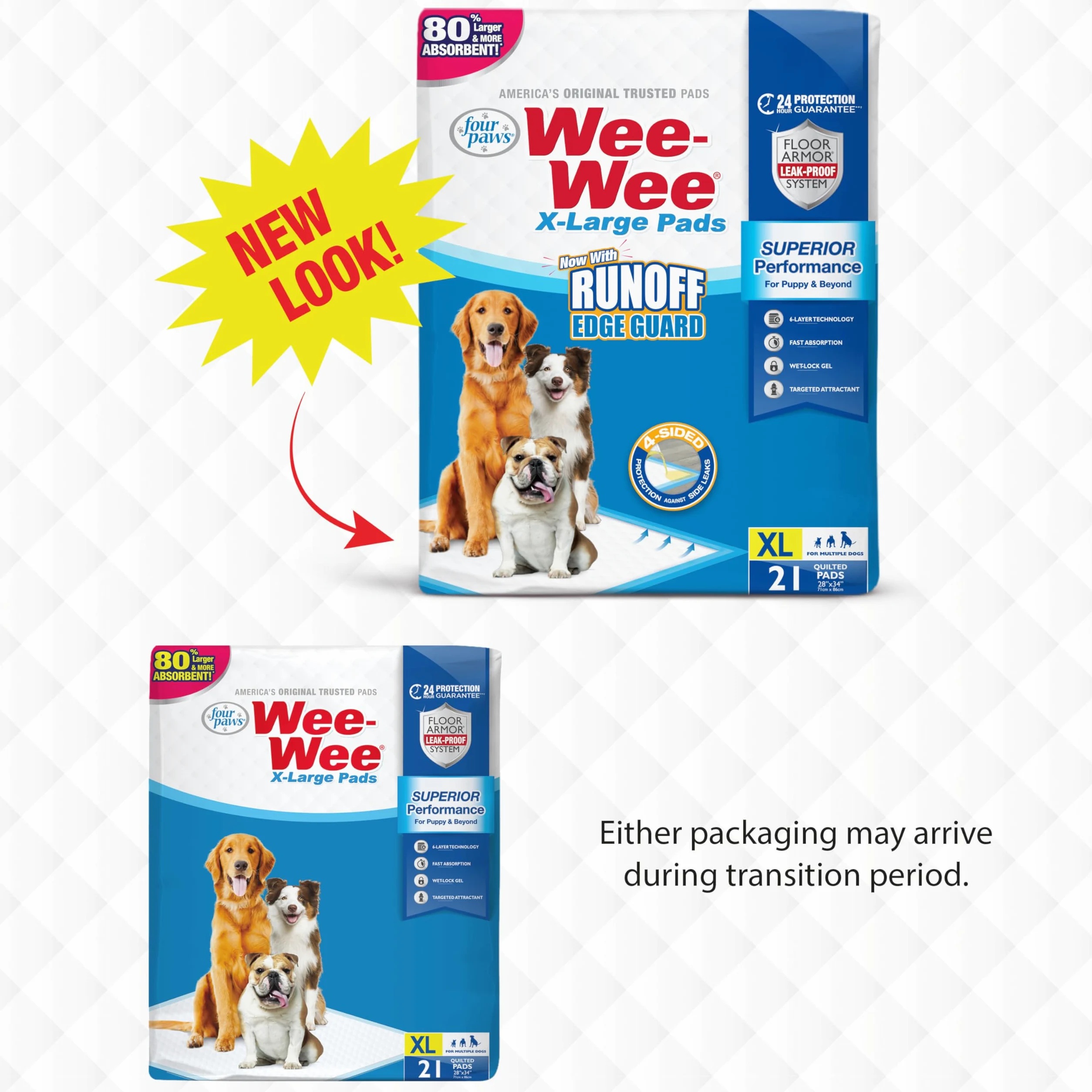 Four Paws Wee-Wee ochraniacze na siusiu dla psów i szczeniąt l Gigantic, XL, standardowe i małe, chłonne, do treningu szczeniaków, szczelna, 6-warstwowa technologia, gwarantowana 24-godzinna ochrona