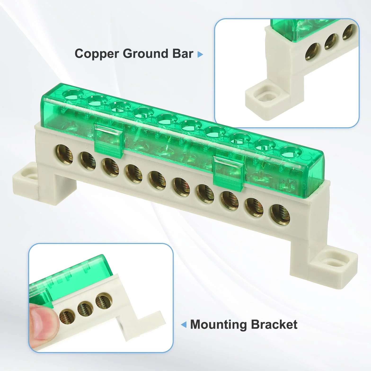 QUARKZMAN Uziemienie Bar, Mosiężny Terminal Bar Z 10 Pozycjami, Blok Ziemi 7x11mm Do Sprzętu Elektrycznego, Skrzynka Dystrybucyjna, Zielony