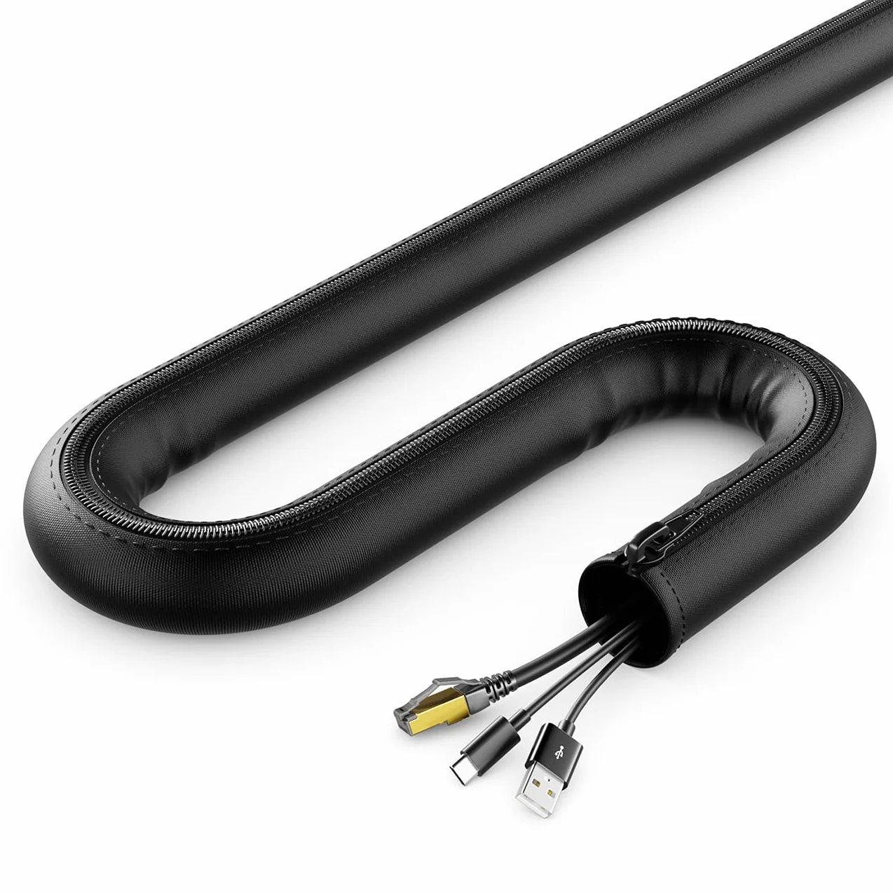 deleyCON 1,5m Organizer Kabli z Suwakiem Srednica 40mm Organizacja Kabli Kanał Kablowy Osłona Kabli Wytrzymały Nylon Maskownica Kabli Gospodarstwo Domowe Biuro Biurko Biała
