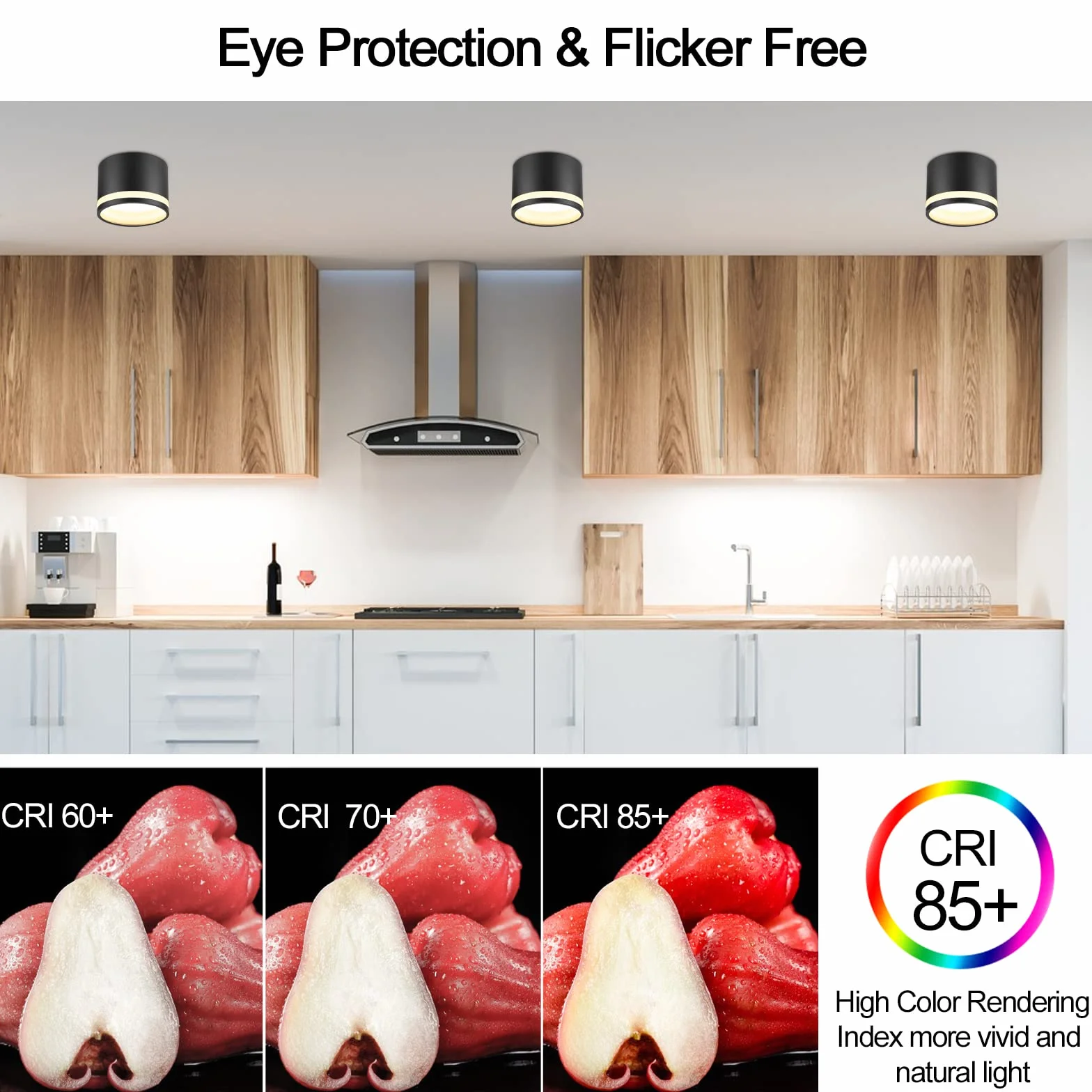 KYOTECH Czarny reflektor sufitowy LED Ø84x67mm z wymienną żarówką 6W GX53 - Ciepła biel 3000K 550LM Wewnętrzna lampa sufitowa z akrylowym pierścieniem