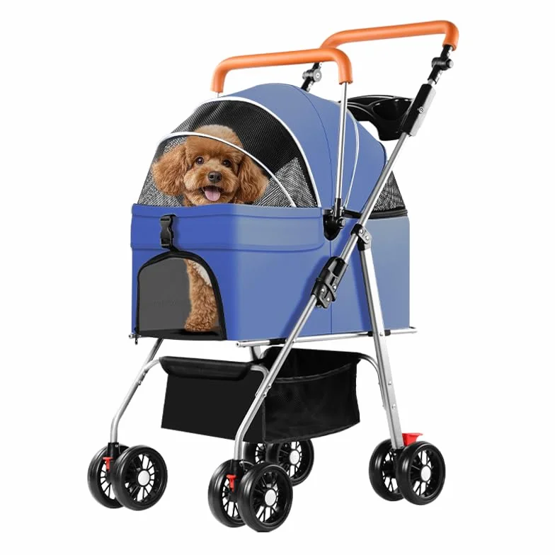 Simcat Wózek dla Zwierząt dla Małych Psów i Kotów, Składany Wózek dla Średnich Psów z 360° Opornymi na Zużycie Kołami z Gumy, Transporter dla Psów (Niebieski)