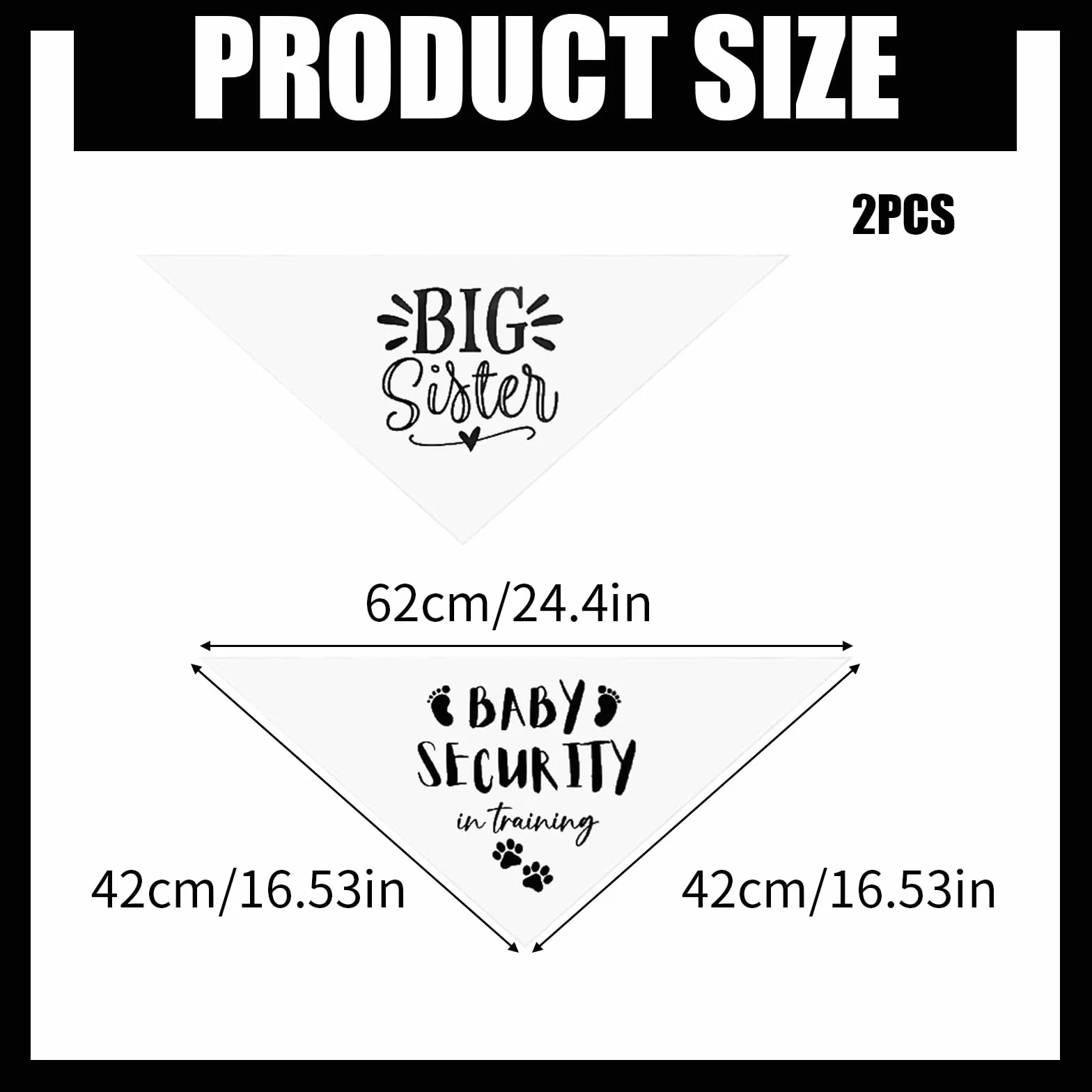 Bekecidi Bandana dla psa, biały trójkątny szalik bandany ogłoszenie o ciąży bandana dla psów duży szalik dla zwierząt domowych z zabezpieczeniem dziecka duża siostra nadruk kostium dla zwierząt