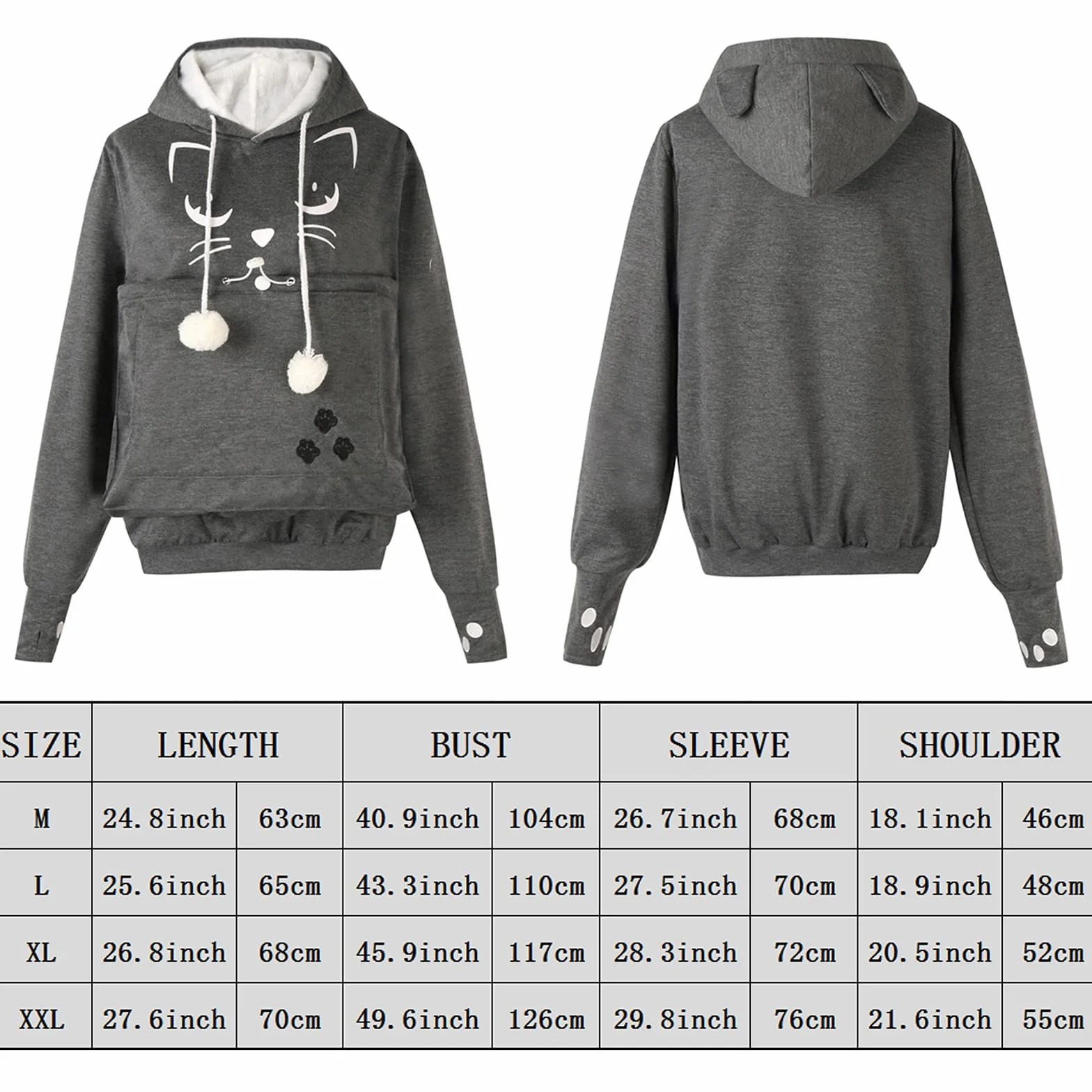 Bluza z kieszenią na zwierzęta AMOYUN, bluza z kieszenią na kota, plus size, bluza z długim rękawem, kieszeń na szczeniaka, długi rękaw, kieszeń na psa, bluza z kapturem, ciepła, duża kieszeń, top na