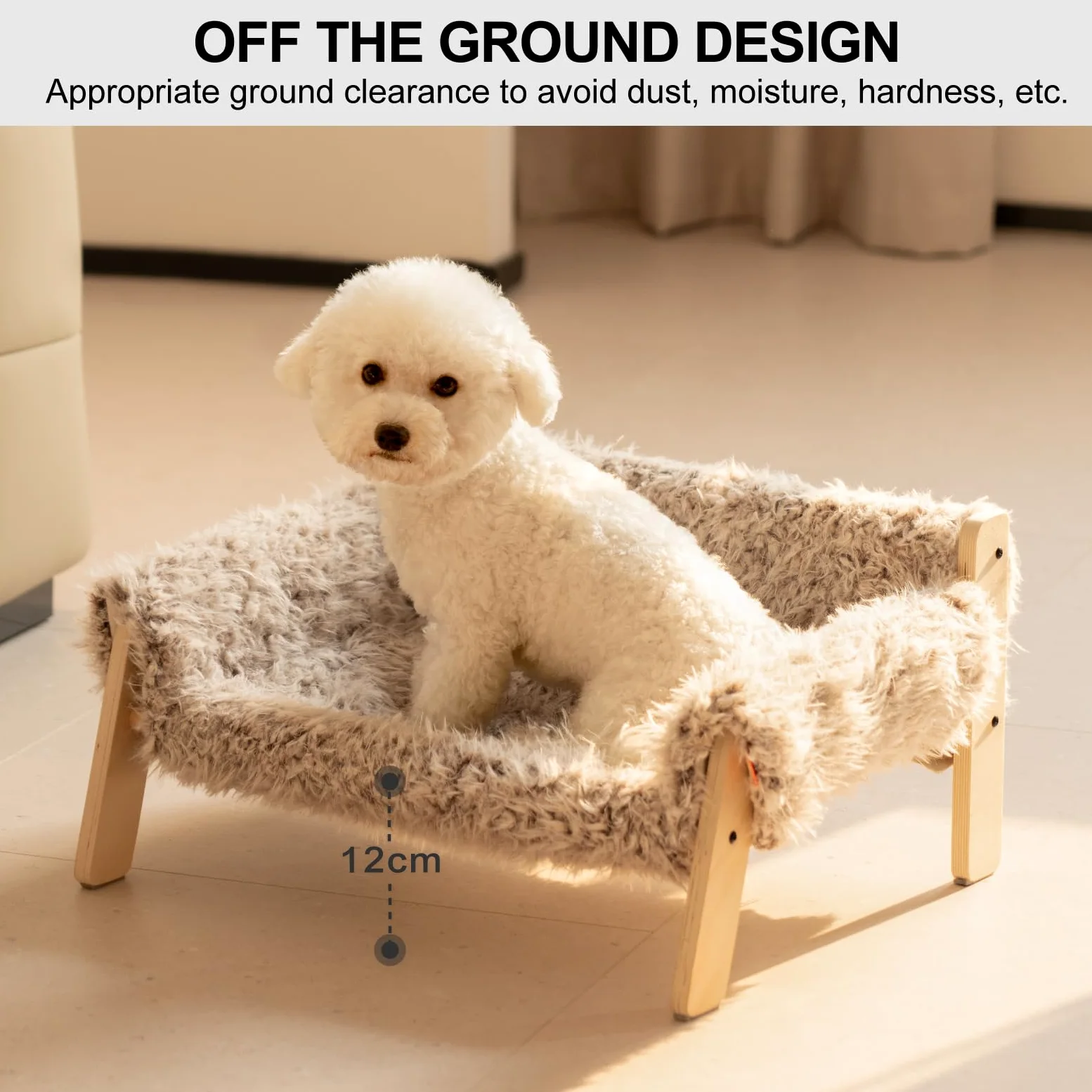 MEWOOFUN Podwyższone legowisko dla kota z drewna 56x45 cm wytrzymała sofa dla kota ze zdejmowaną poszewką obciążenie 10 kg brązowe