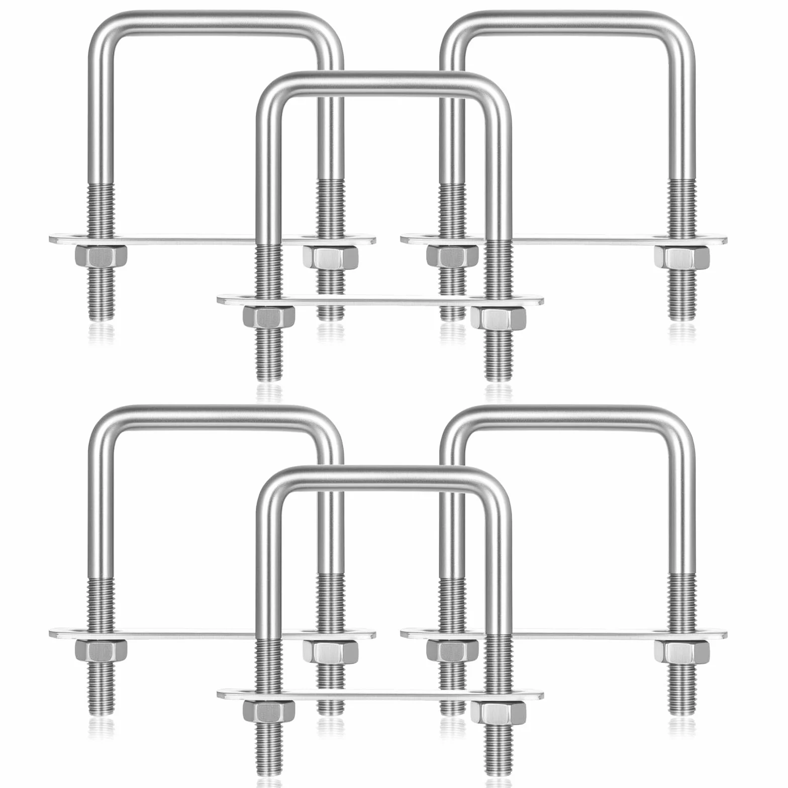6 sztuk U Bolt, U Bolts M8 50 x 80 mm, metalowe zaciski U, kwadratowe śruby U ze stali nierdzewnej, z nakrętkami i podkładkami do mocowania rur, przyczepy samochodowe