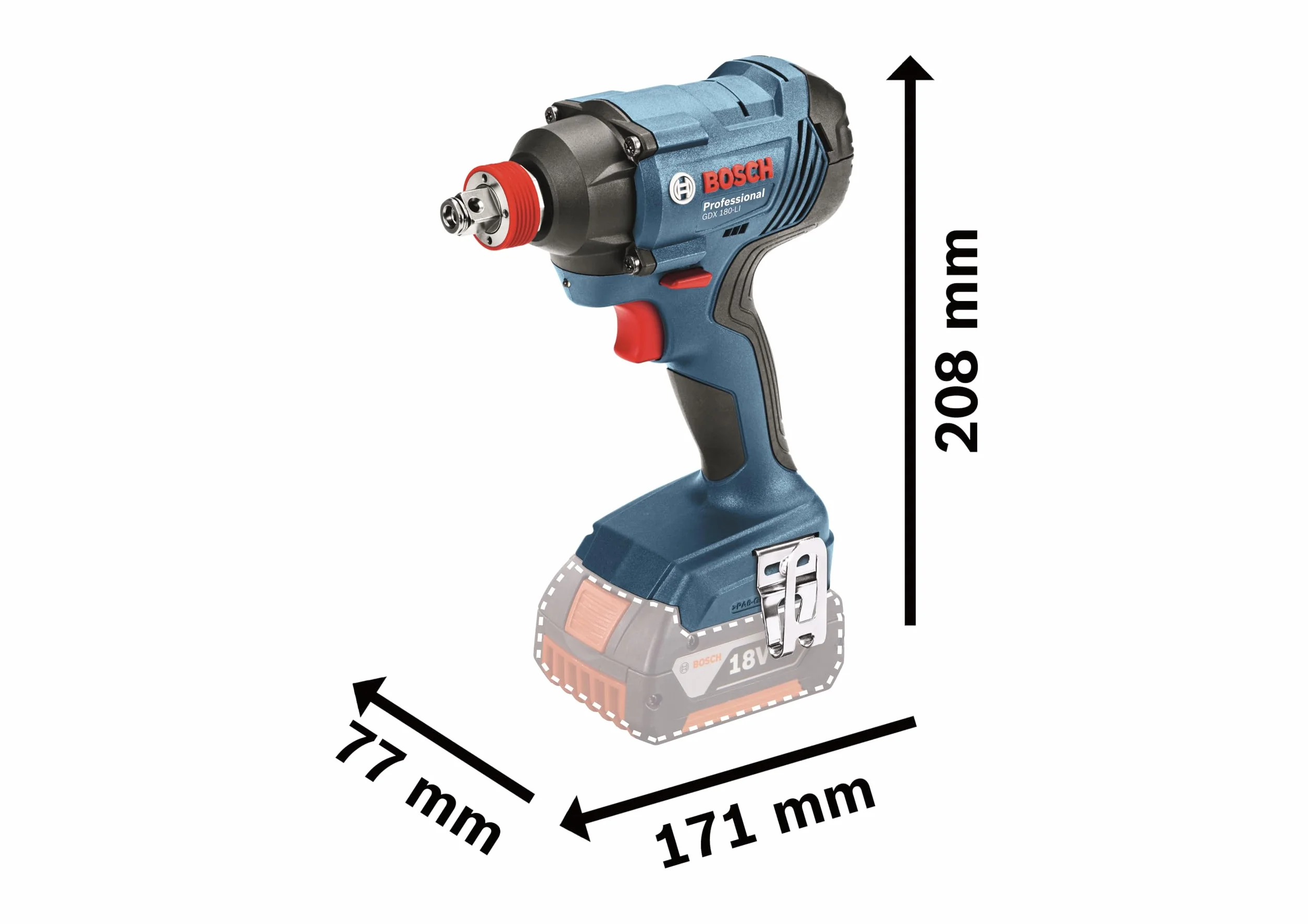 Bosch Professional system 18V: akumulatorowa wkrętarka/klucz udarowy GDX 180-LI (liczba udarów 0-3.600 min-1, prędkość obrotowa bez obciążenia 0-2.800) obr./min
