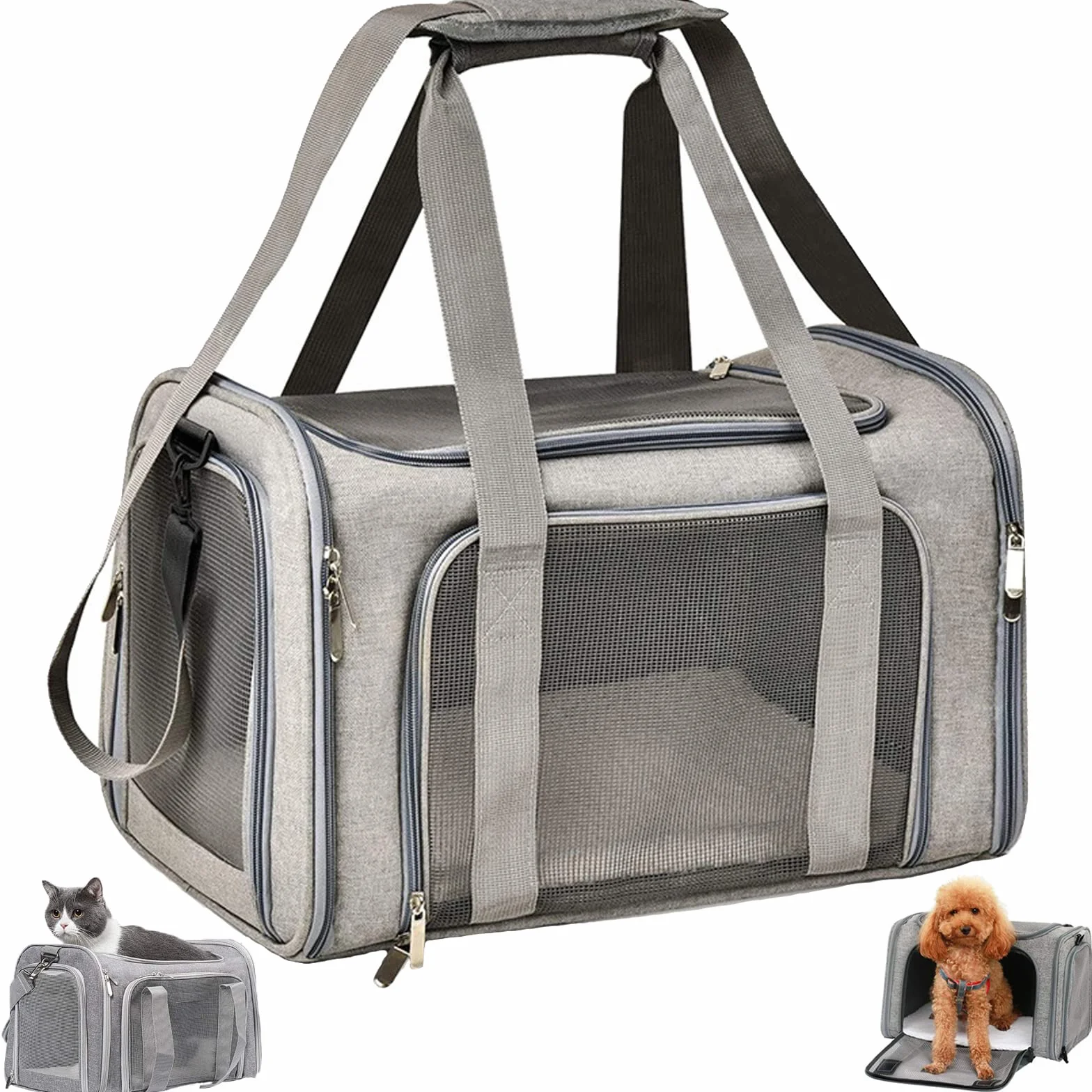 Torba Transportowa dla Kotów i Psów, Składana Skrzynia dla Średnich Zwierząt do 5 kg (M, Szara) 43 x 28 x 28 cm